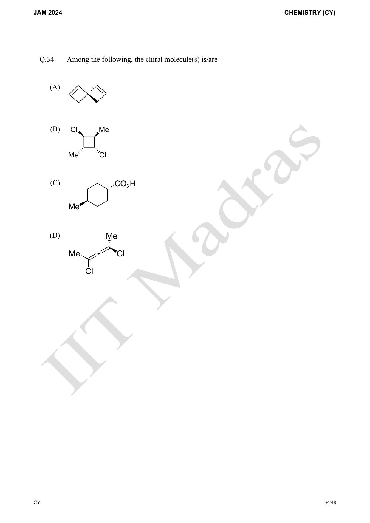 IIT JAM 2024 Chemistry (CY) Master Question Paper - Page 34