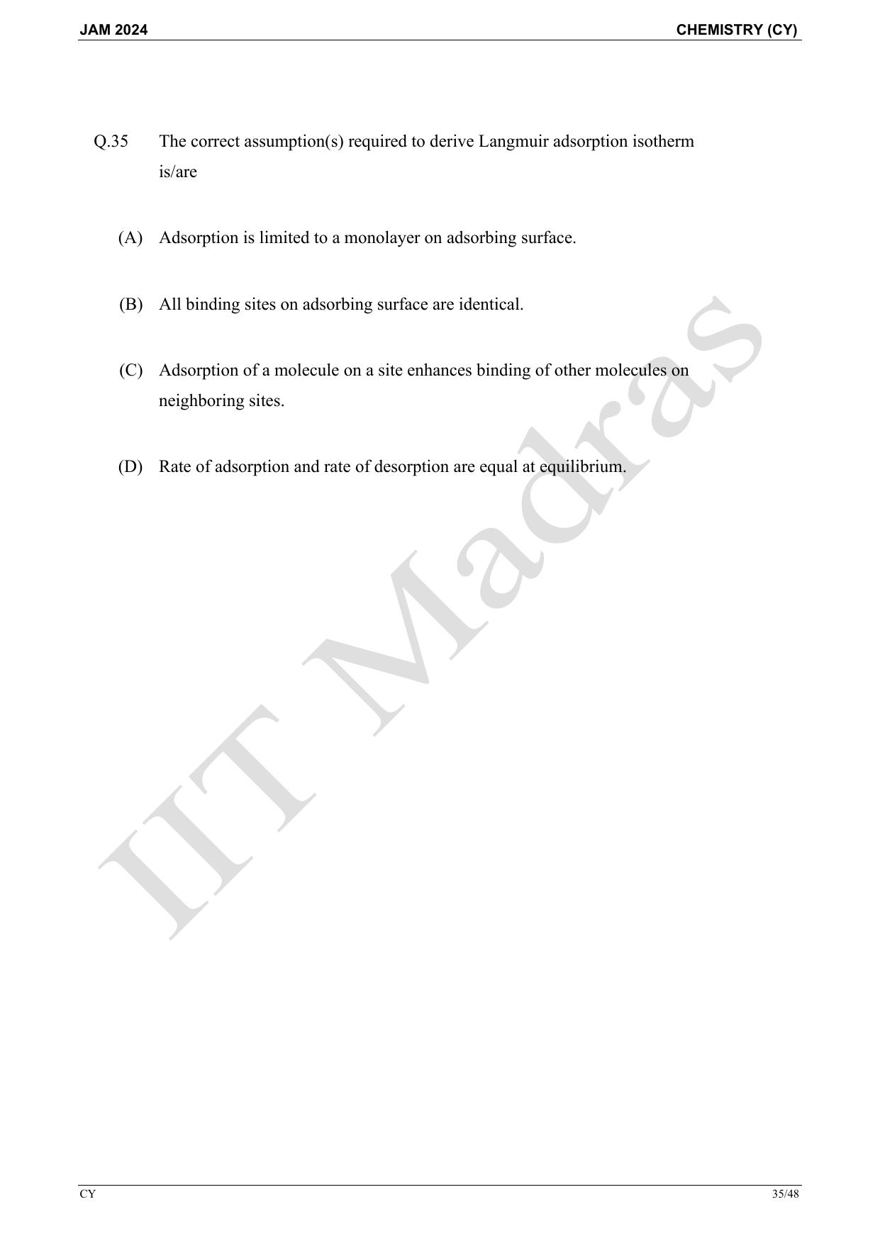 IIT JAM 2024 Chemistry (CY) Master Question Paper - Page 35
