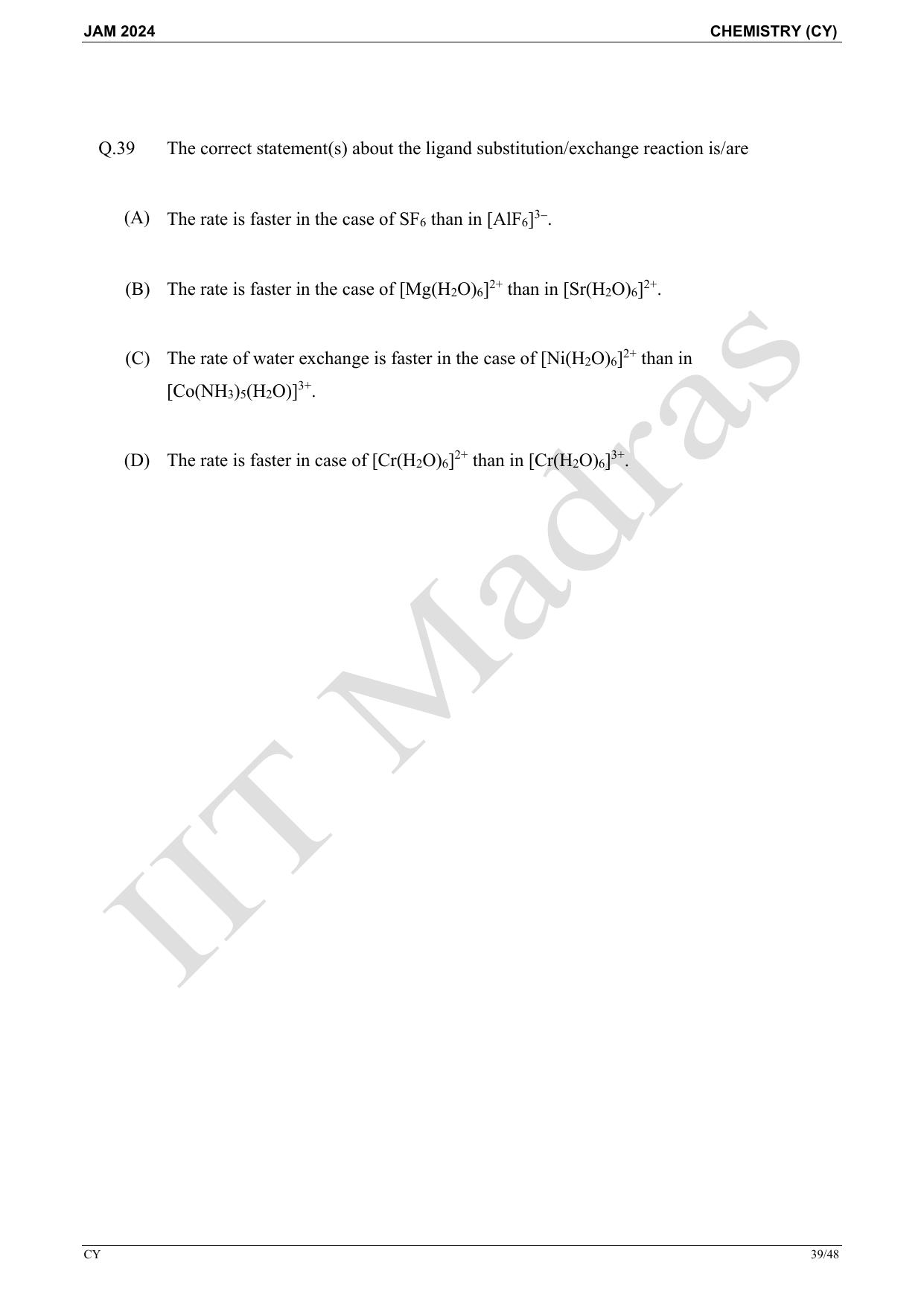 IIT JAM 2024 Chemistry (CY) Master Question Paper - Page 39