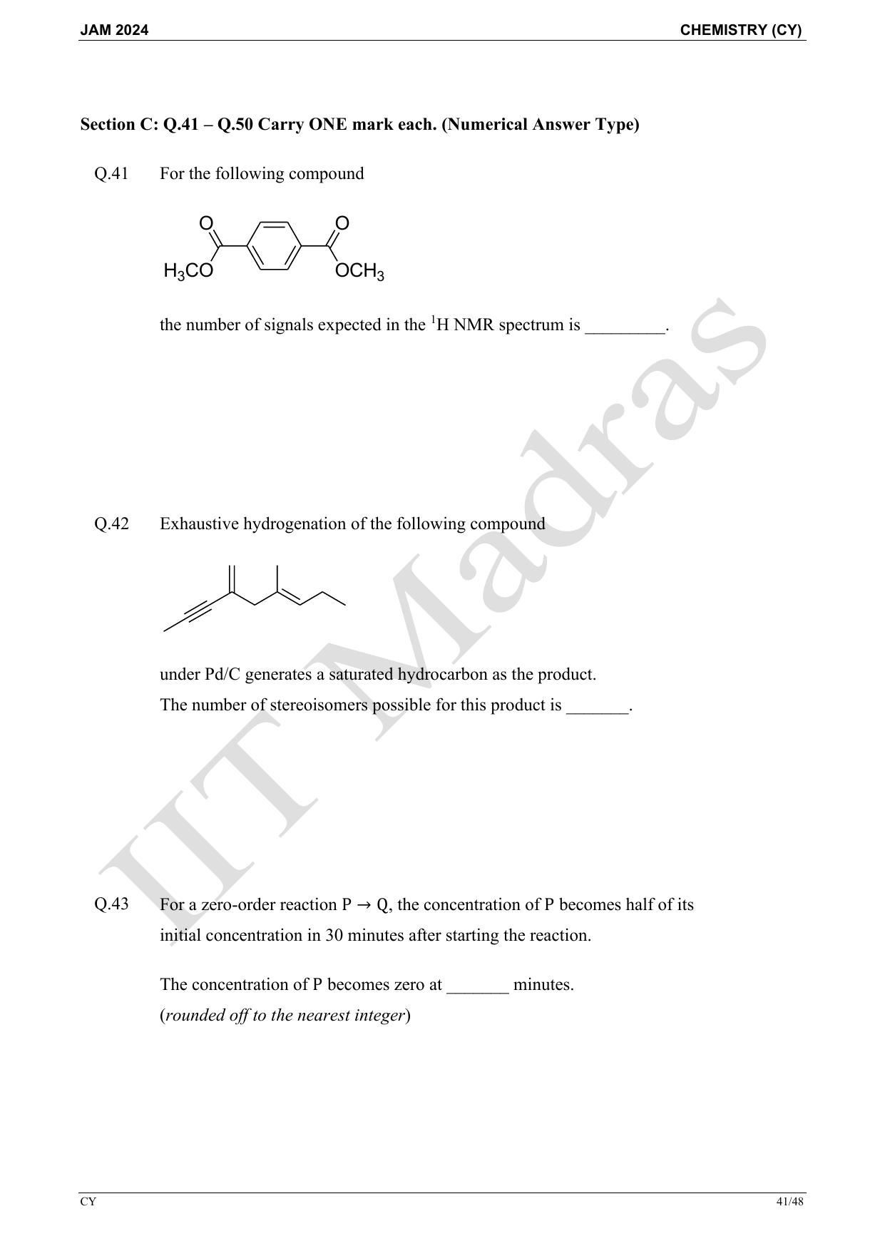 IIT JAM 2024 Chemistry (CY) Master Question Paper - Page 41