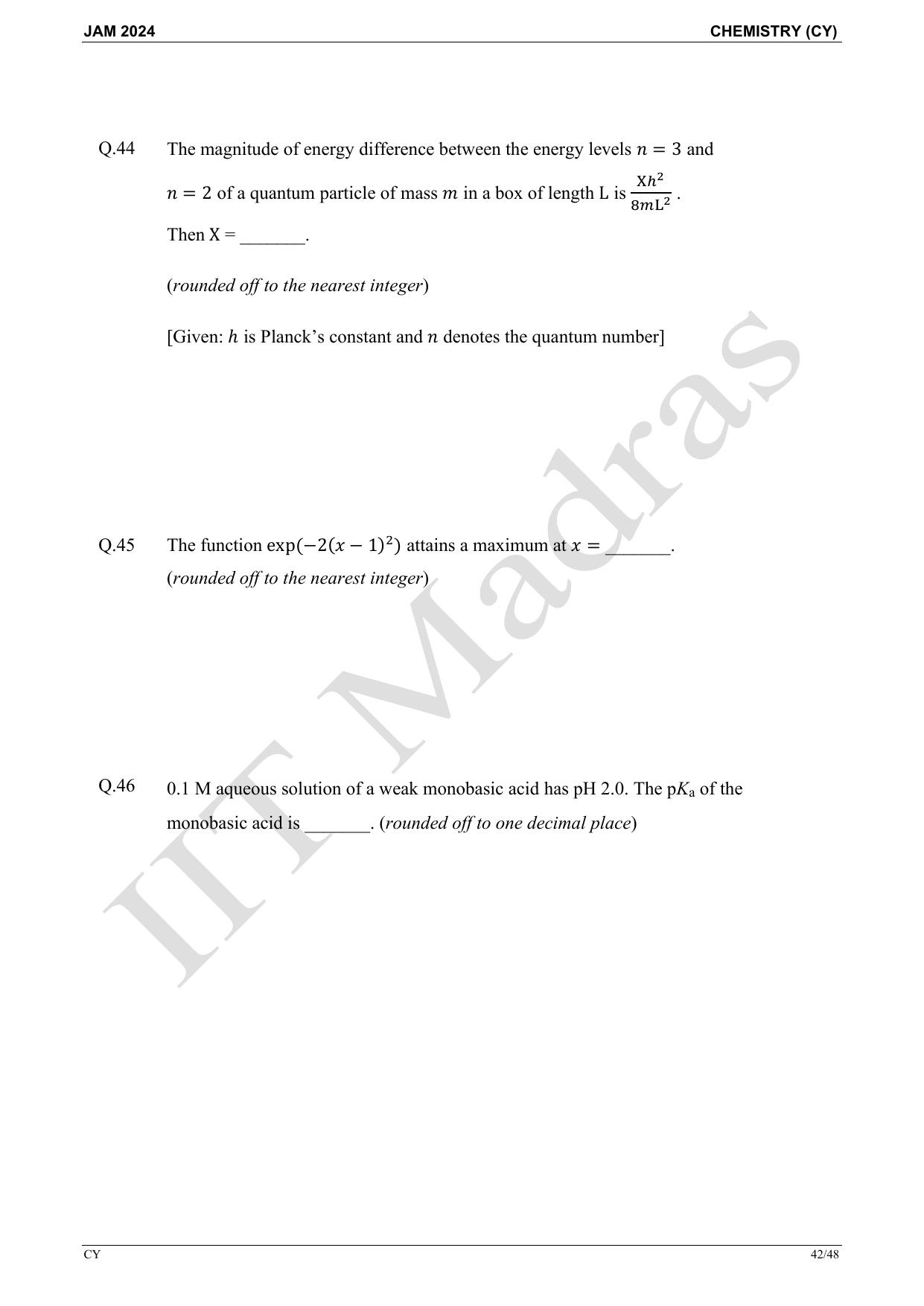 IIT JAM 2024 Chemistry (CY) Master Question Paper - Page 42