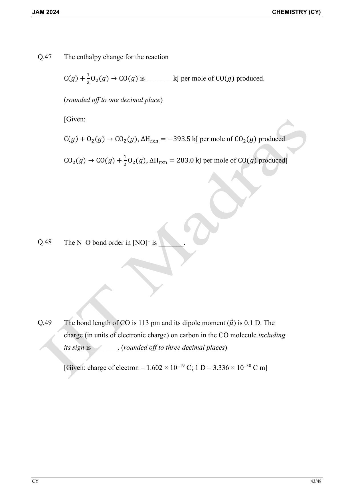 IIT JAM 2024 Chemistry (CY) Master Question Paper - Page 43