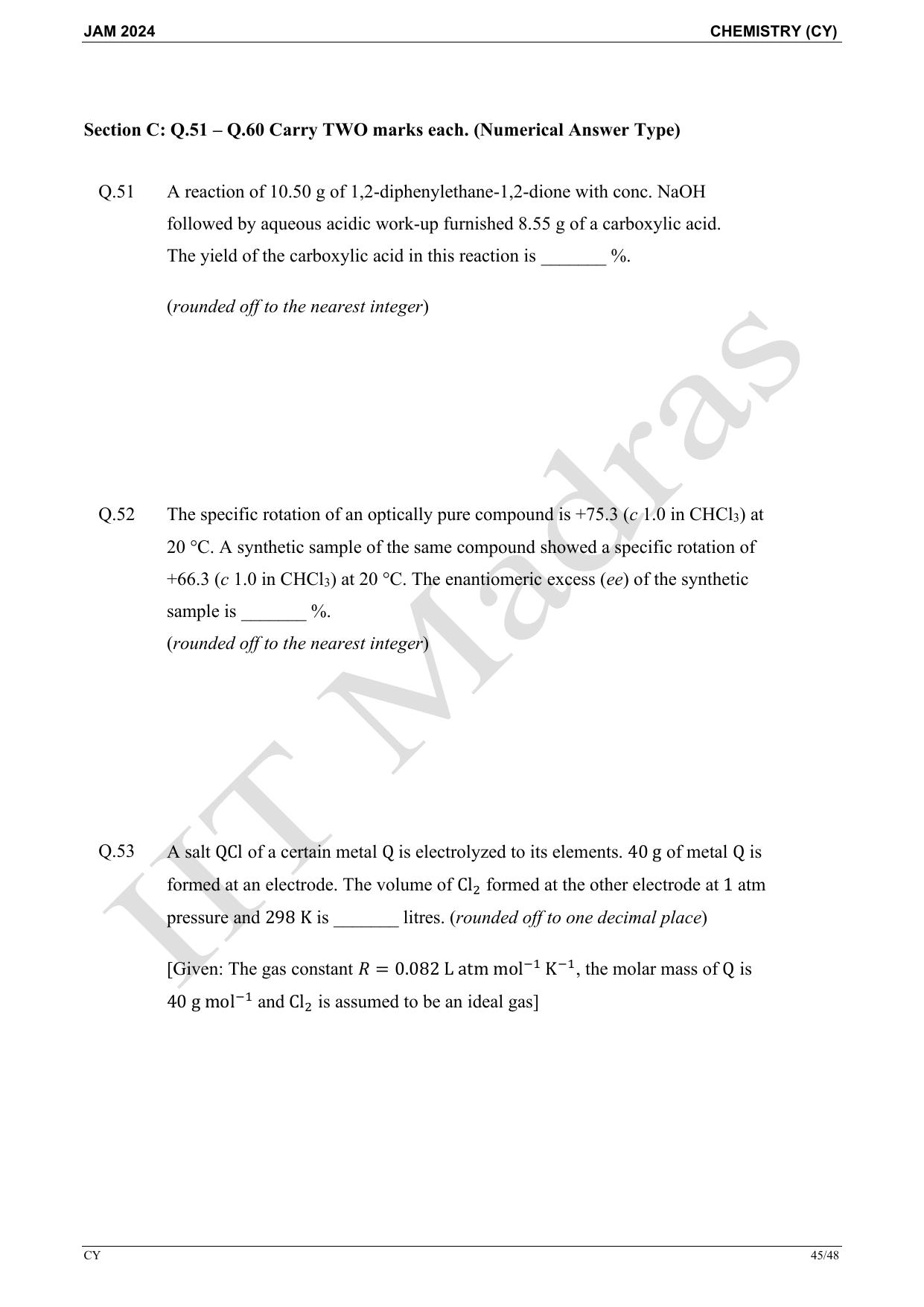 IIT JAM 2024 Chemistry (CY) Master Question Paper - Page 45