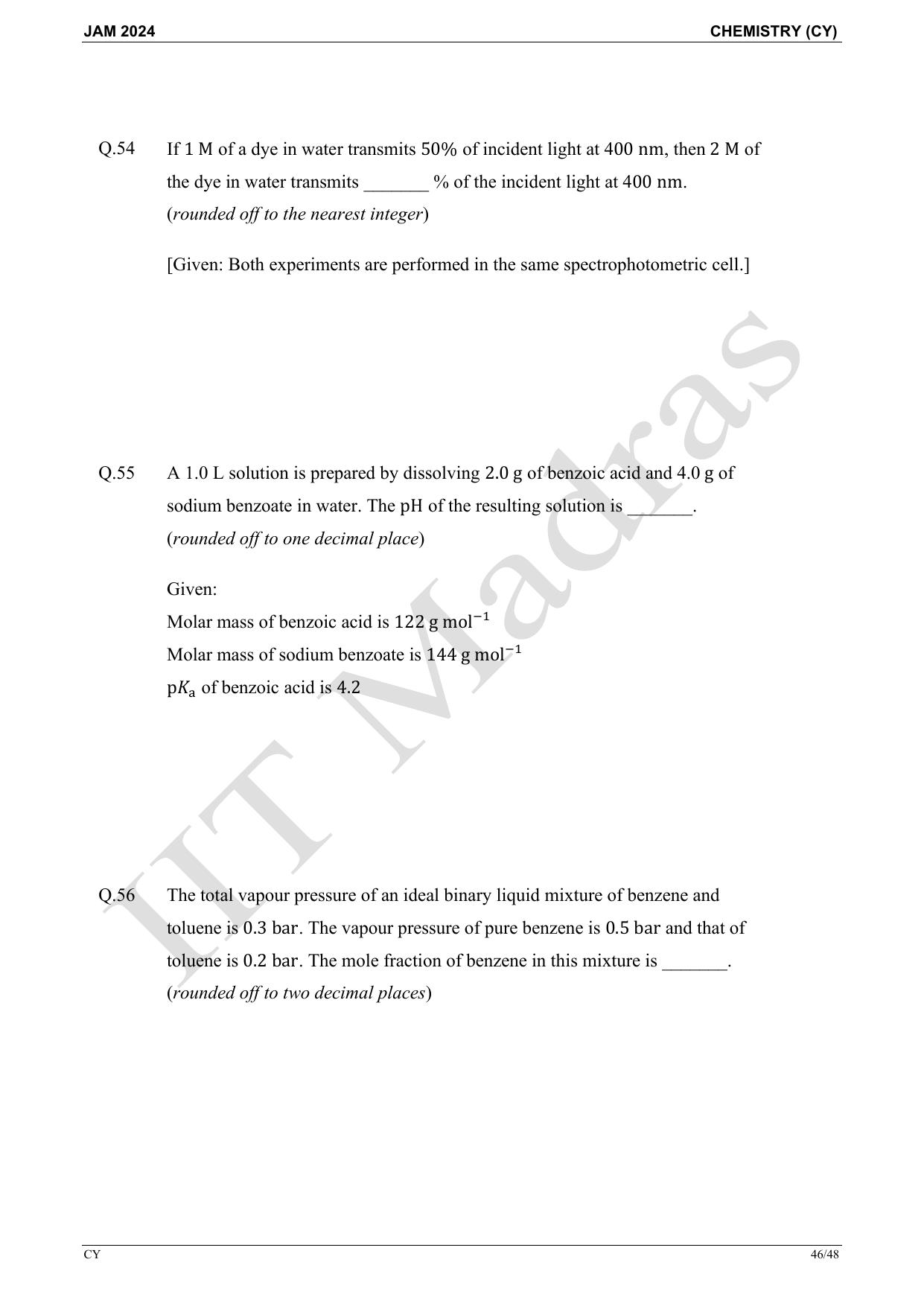 IIT JAM 2024 Chemistry (CY) Master Question Paper - Page 46