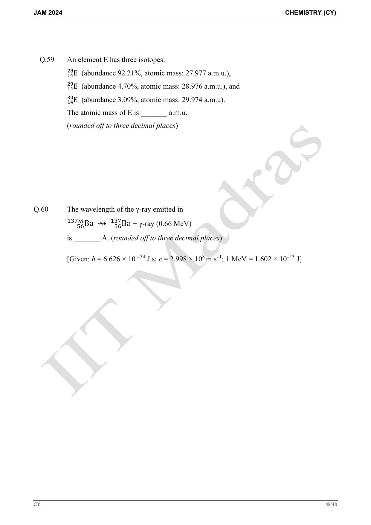 IIT JAM 2024 Chemistry (CY) Master Question Paper - Page 48