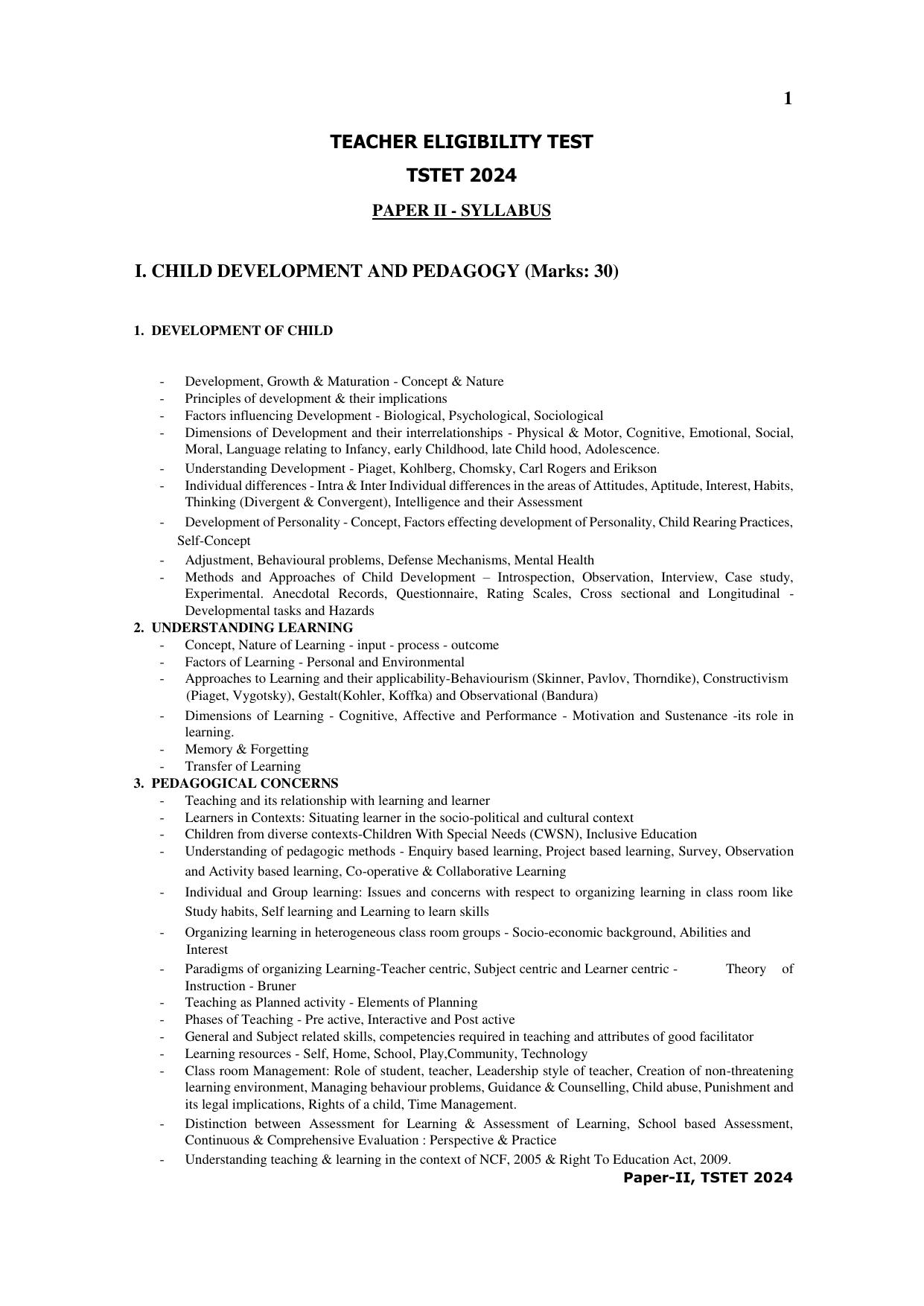 TS TET Syllabus - Paper-II (Urdu) - Page 1