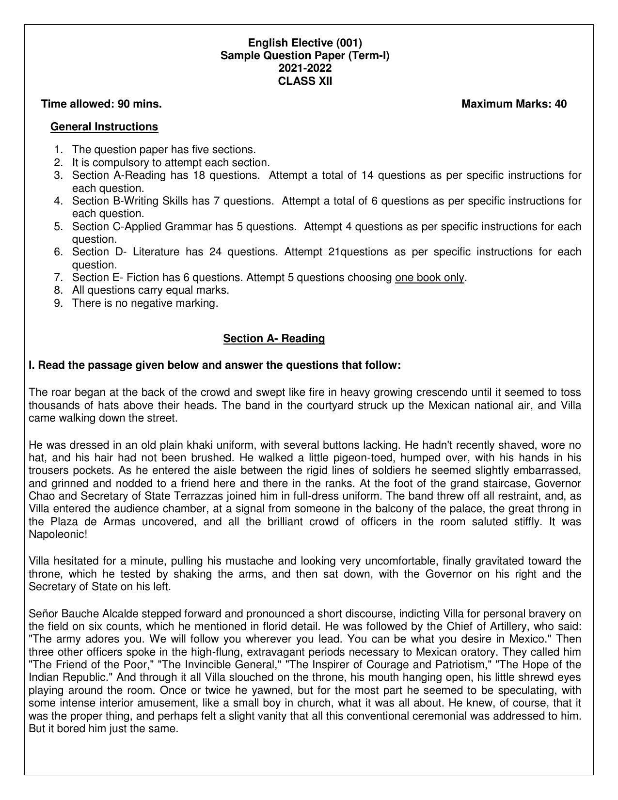 CBSE Class 12 English Elective Sample Paper 2021-22 - Page 1