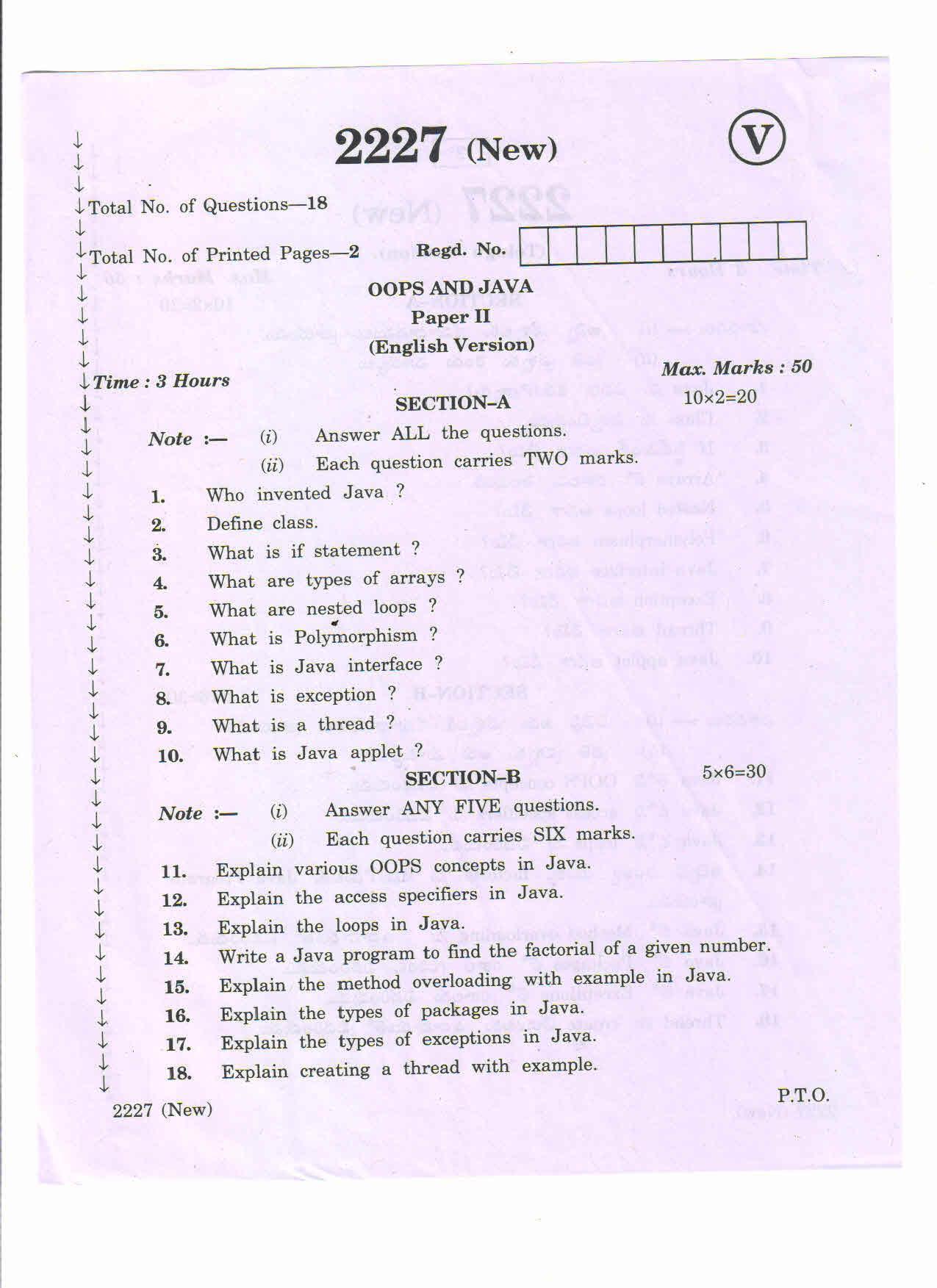 AP Inter 2nd Year Vocational Question Paper March - 2020 - Oops and Java - II (new) - Page 1