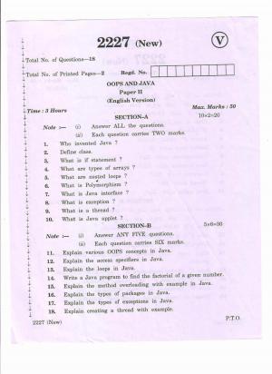 AP Inter 2nd Year Vocational Question Paper March - 2020 - Oops and Java - II (new)