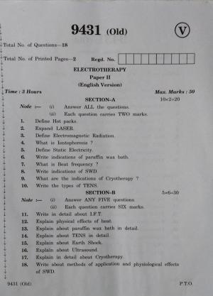 AP Inter 2nd Year Vocational Question Paper March - 2020 - Electro Therapy - II (old)