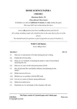 ISC Class 12 2020 Home Science I Question Paper