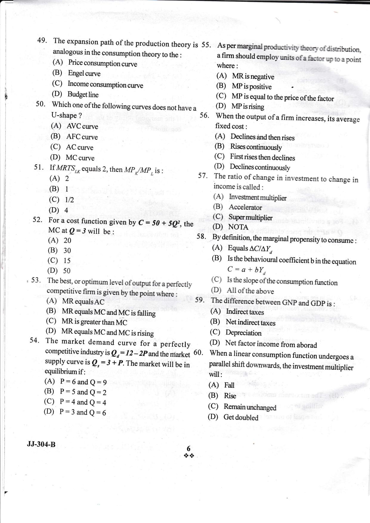 KUET 2024 M.A. Economics Question Paper - Page 46