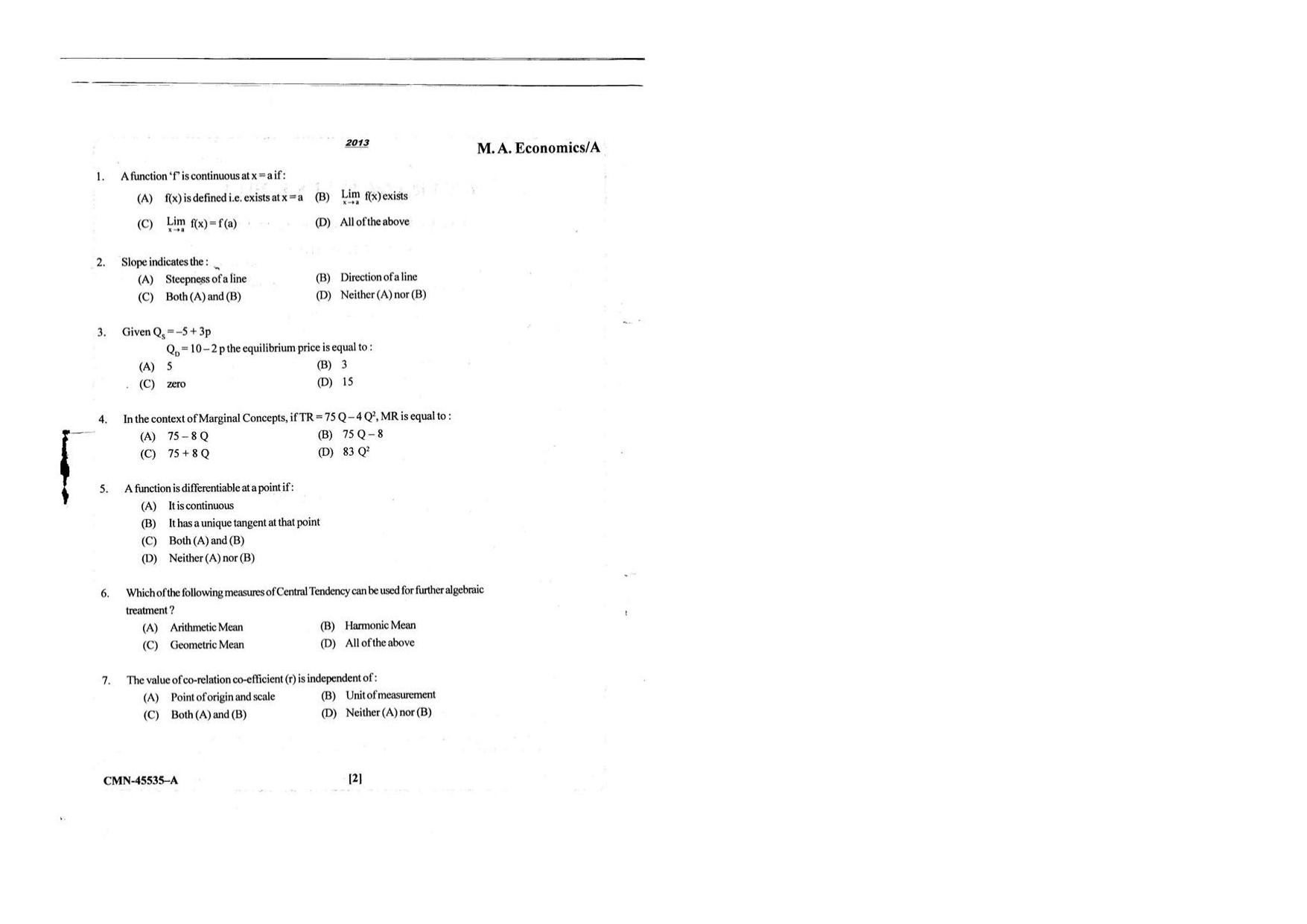 KUET 2024 M.A. Economics Question Paper - Page 86