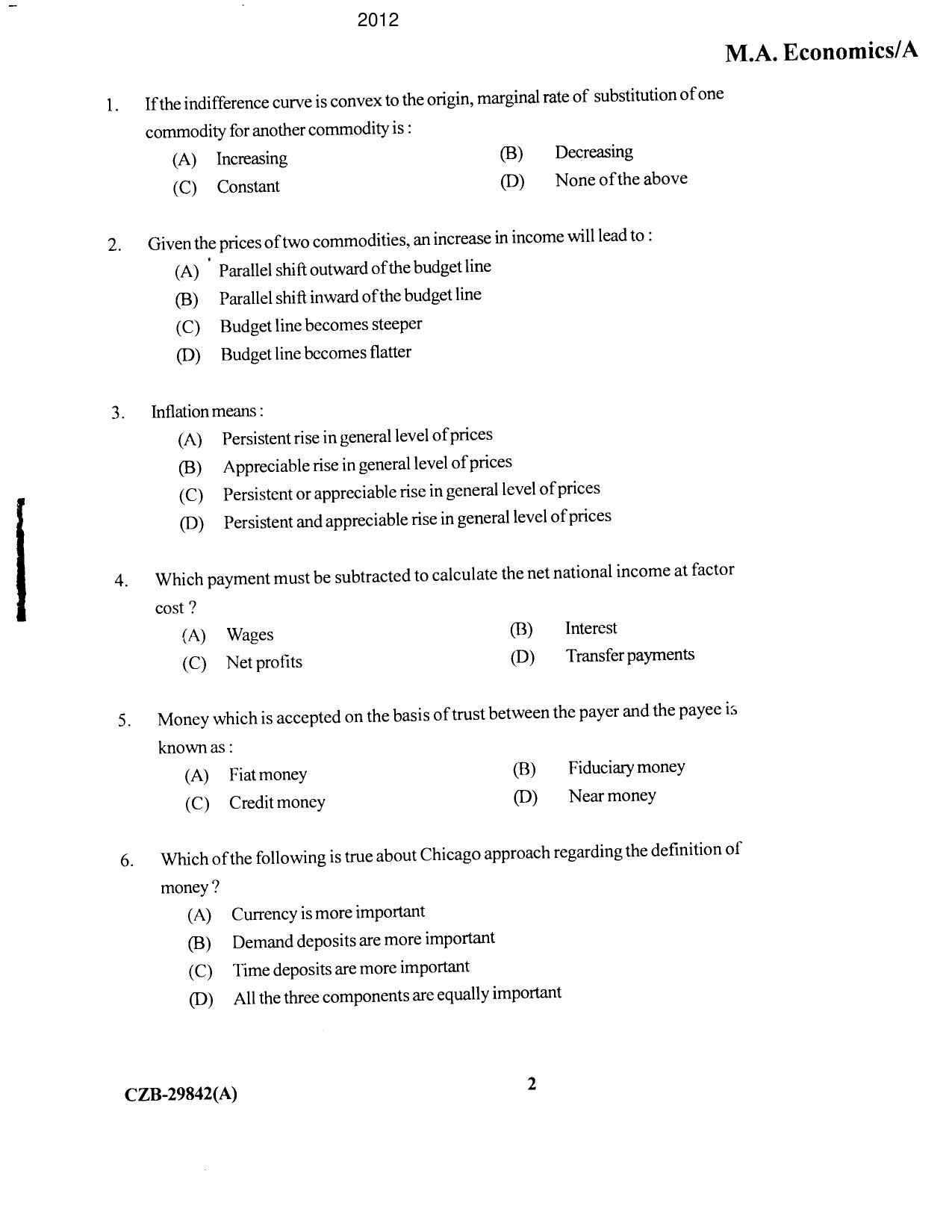 KUET 2024 M.A. Economics Question Paper - Page 95