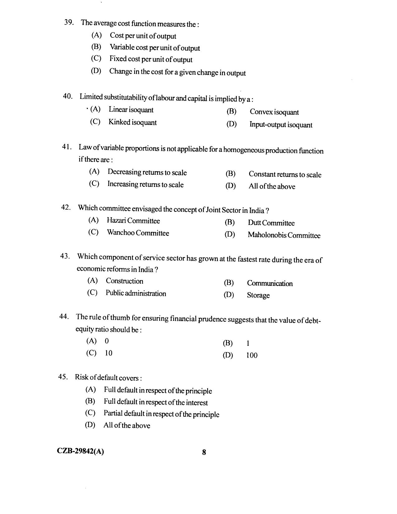 KUET 2024 M.A. Economics Question Paper - Page 101