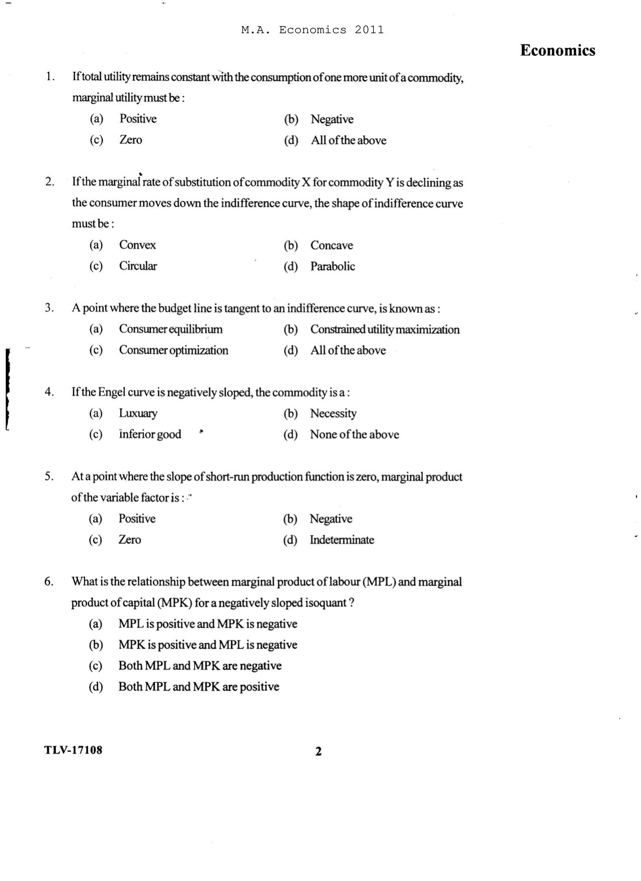 KUET 2024 M.A. Economics Question Paper - Page 105