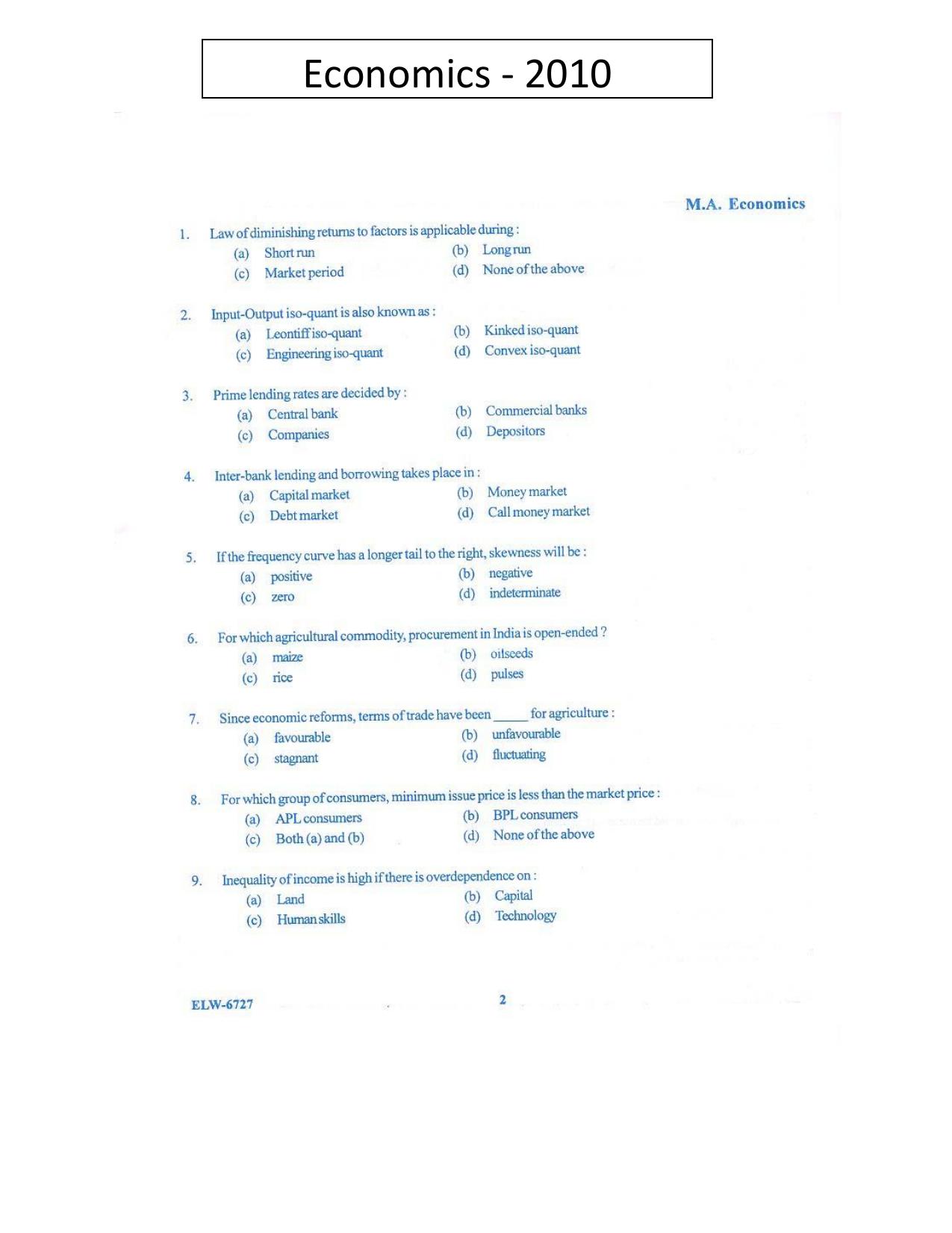 KUET 2024 M.A. Economics Question Paper - Page 114