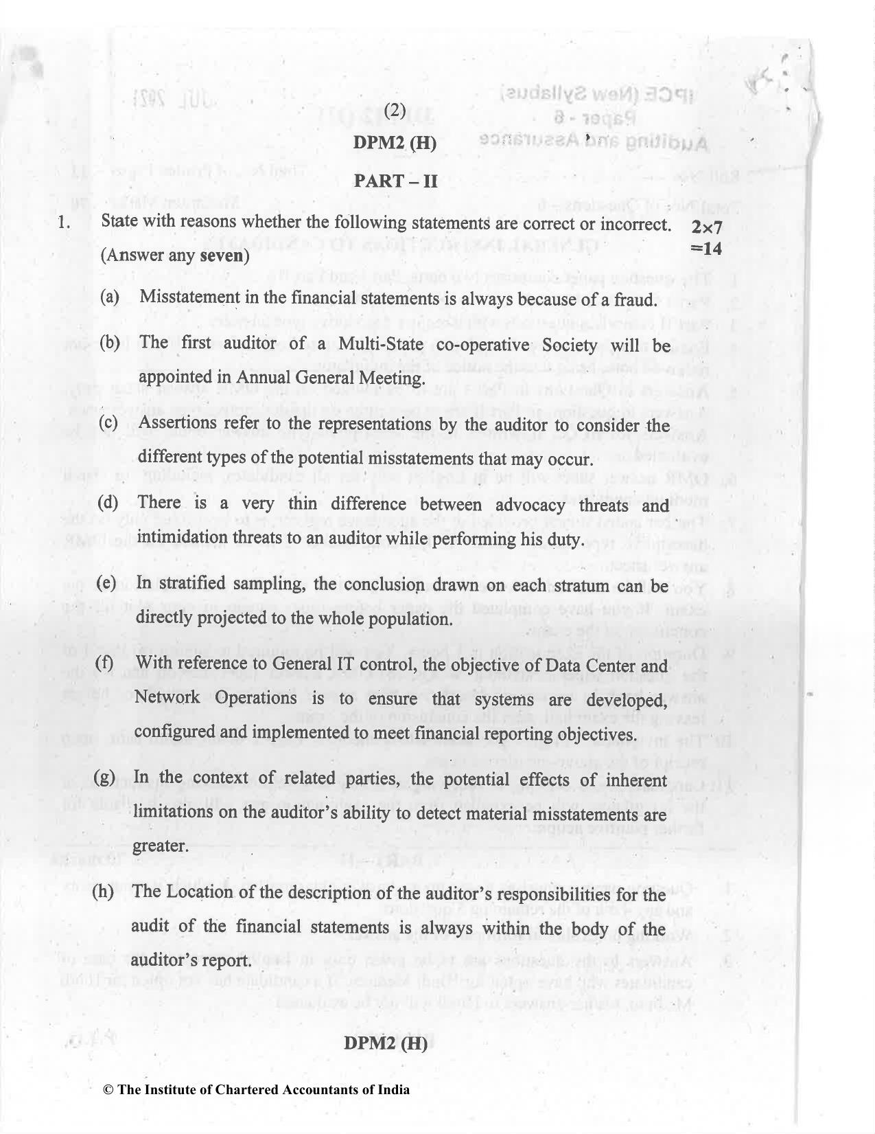CA Inter Jul 2021 Question Paper - Paper 6 – Auditing and Assurance - Page 2