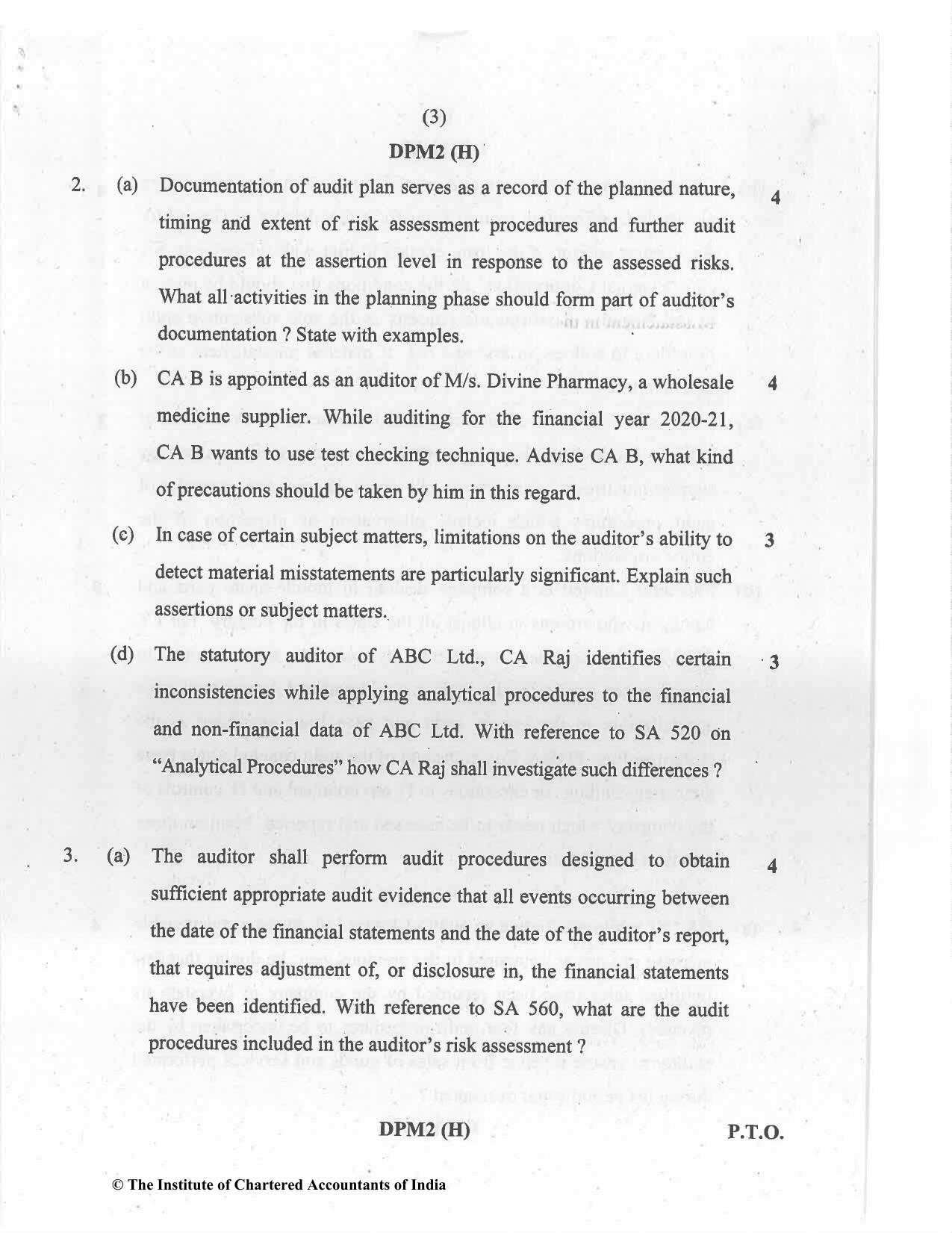 CA Inter Jul 2021 Question Paper - Paper 6 – Auditing and Assurance - Page 3