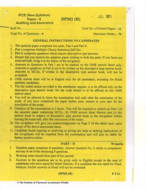 CA Inter Jul 2021 Question Paper - Paper 6 – Auditing and Assurance