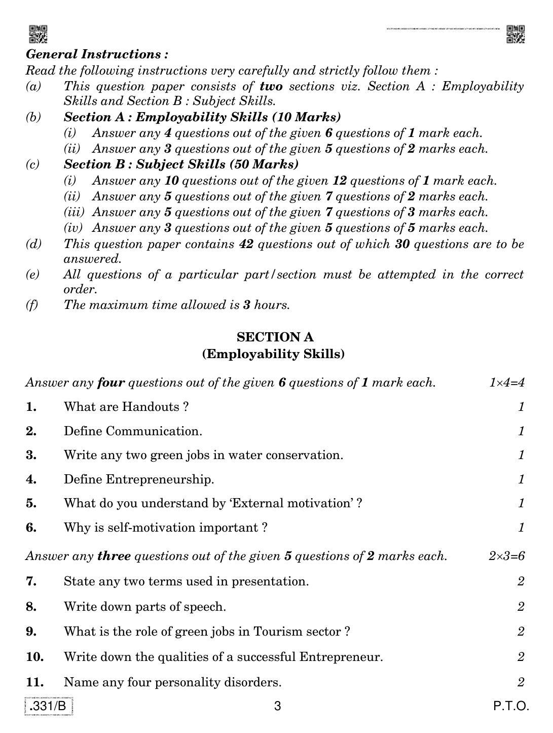 CBSE Class 12 Beauty And Wellness 2020 Compartment Question Paper - Page 3