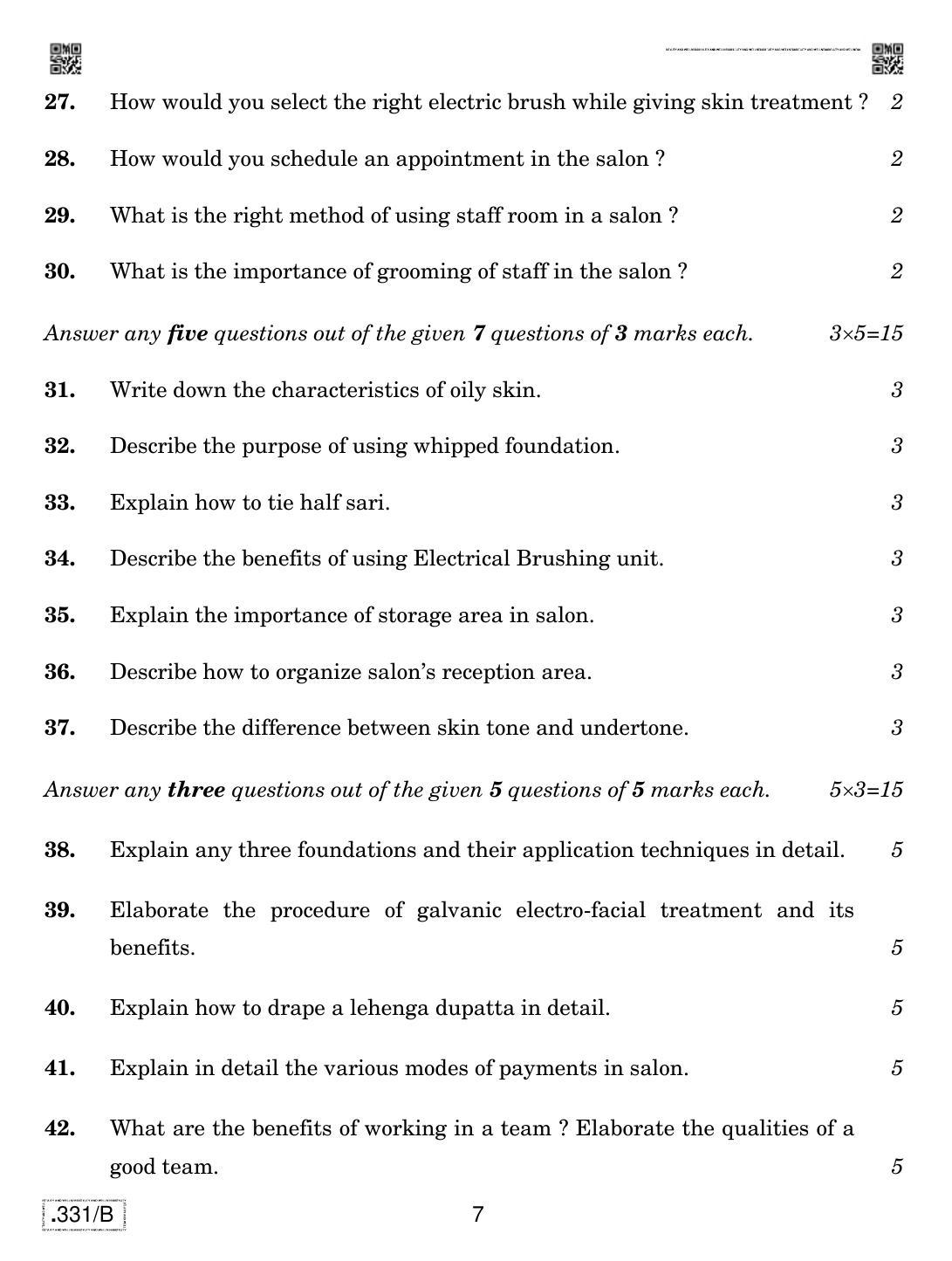 CBSE Class 12 Beauty And Wellness 2020 Compartment Question Paper - Page 7