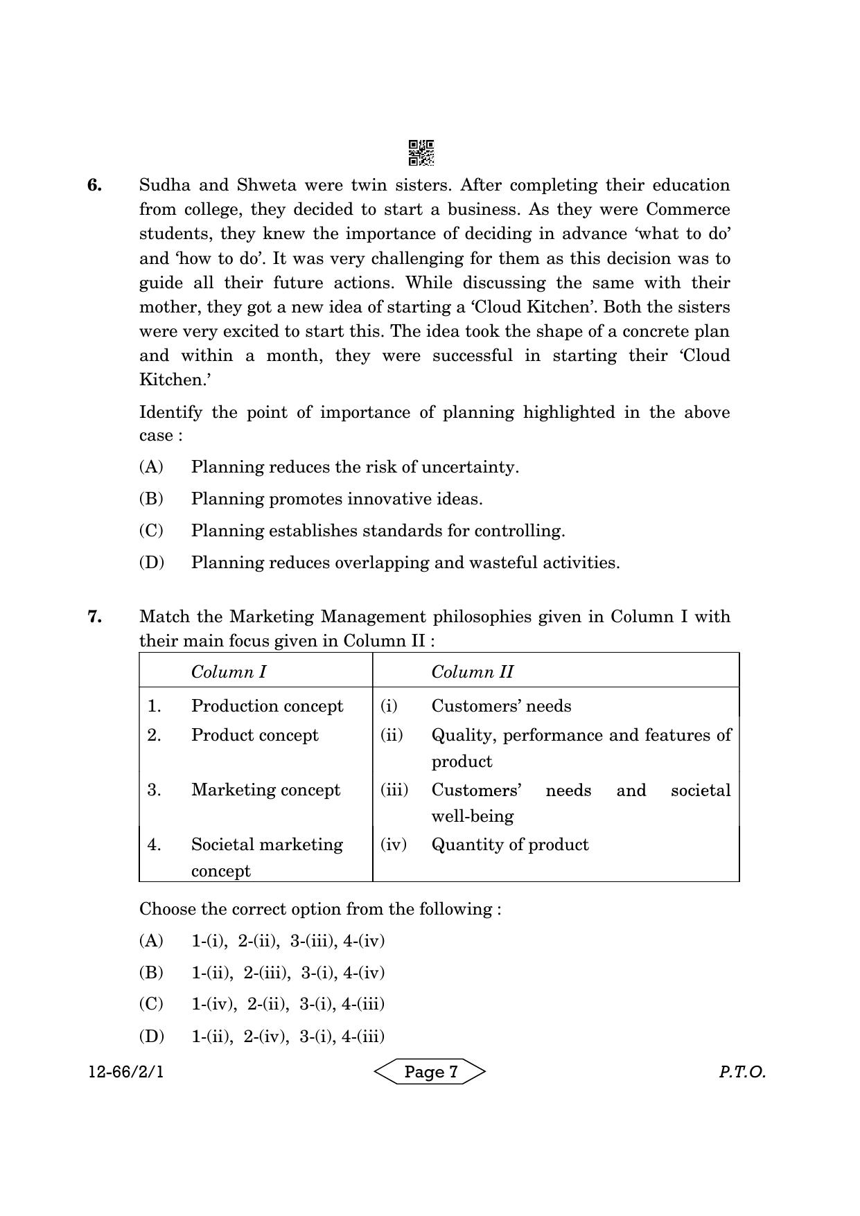 CBSE Class 12 2-1 Bussiness Studies 2024 Question Paper - Page 7