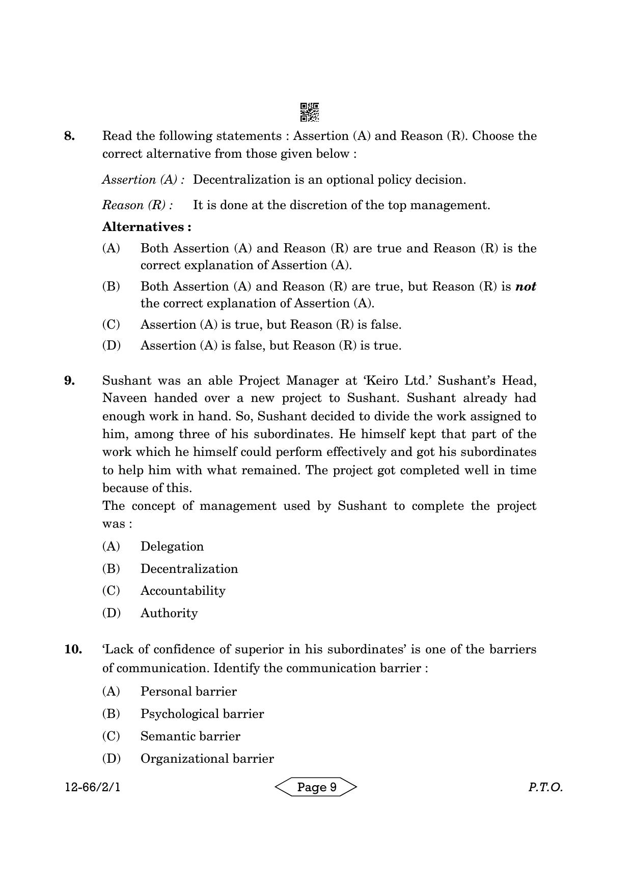 CBSE Class 12 2-1 Bussiness Studies 2024 Question Paper - Page 9