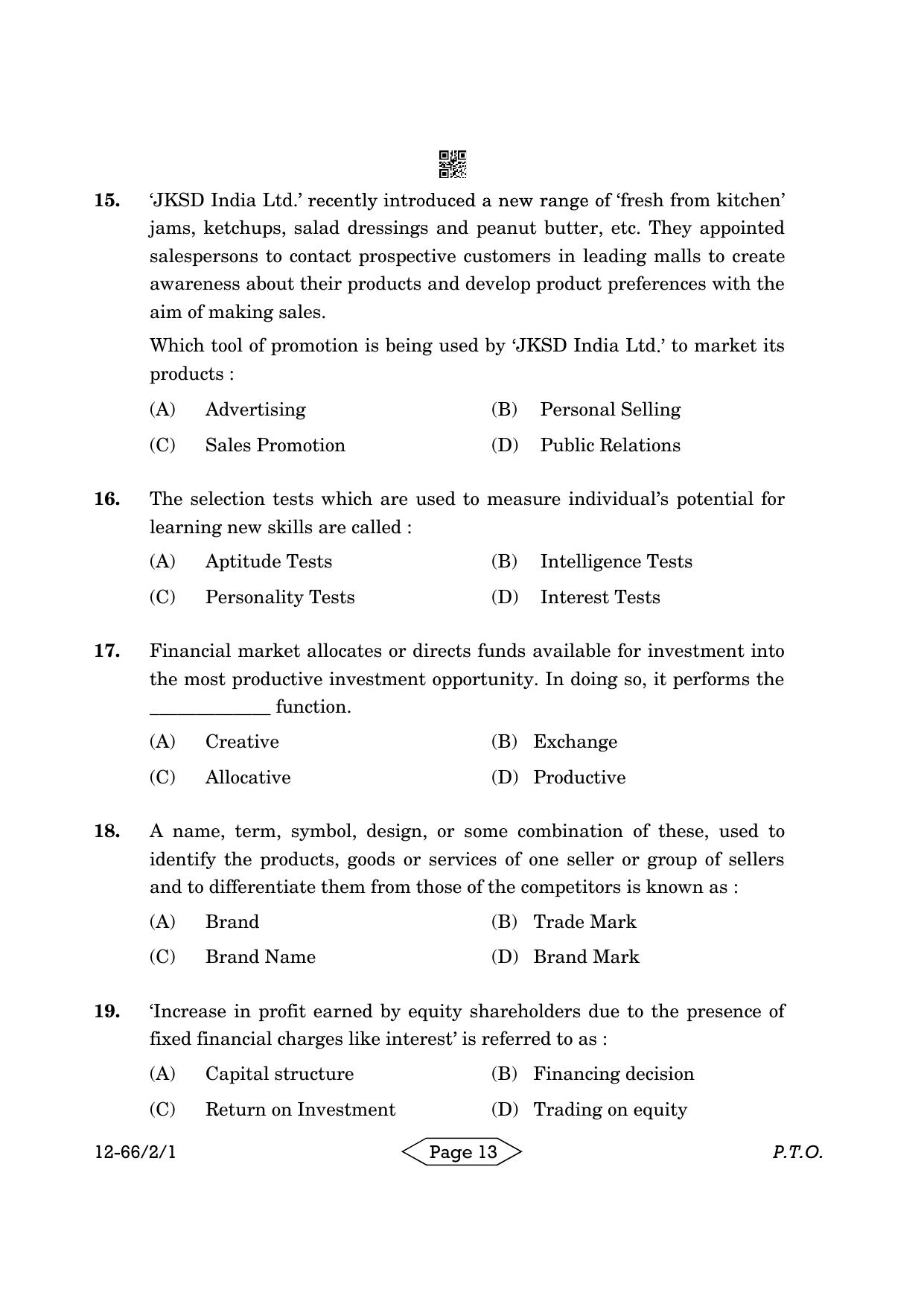 CBSE Class 12 2-1 Bussiness Studies 2024 Question Paper - Page 13