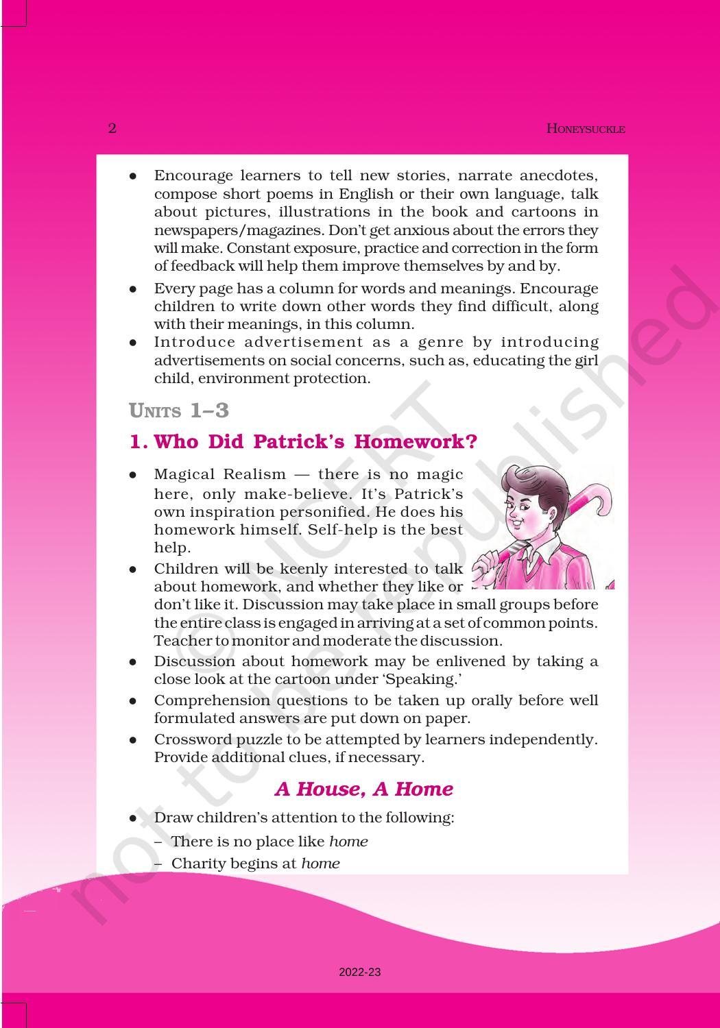 NCERT Book for Class 6 English(Honeysuckle) : Chapter 1-Who Did Patrick’s Homework? - Page 2