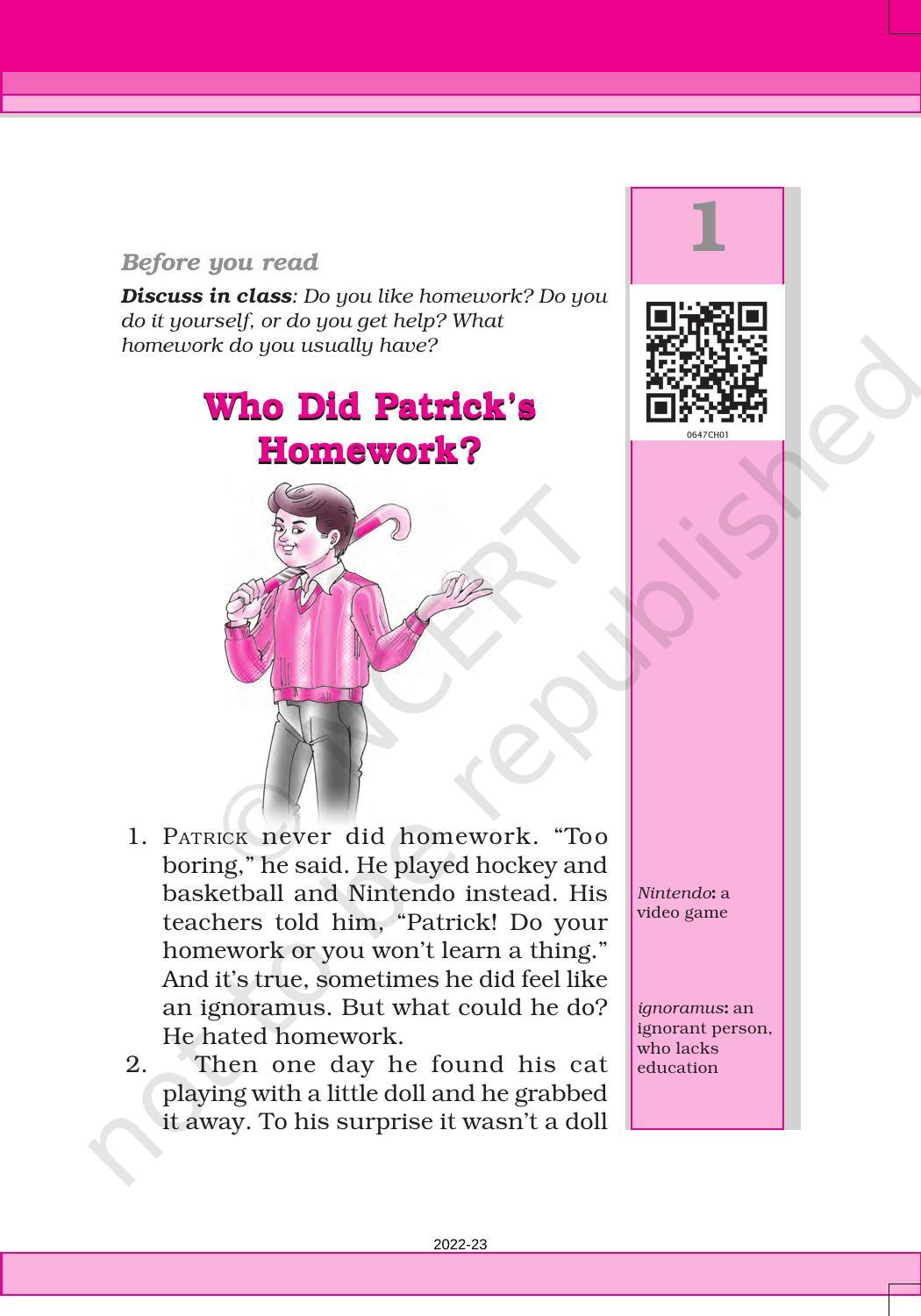 NCERT Book for Class 6 English(Honeysuckle) : Chapter 1-Who Did Patrick’s Homework? - Page 7