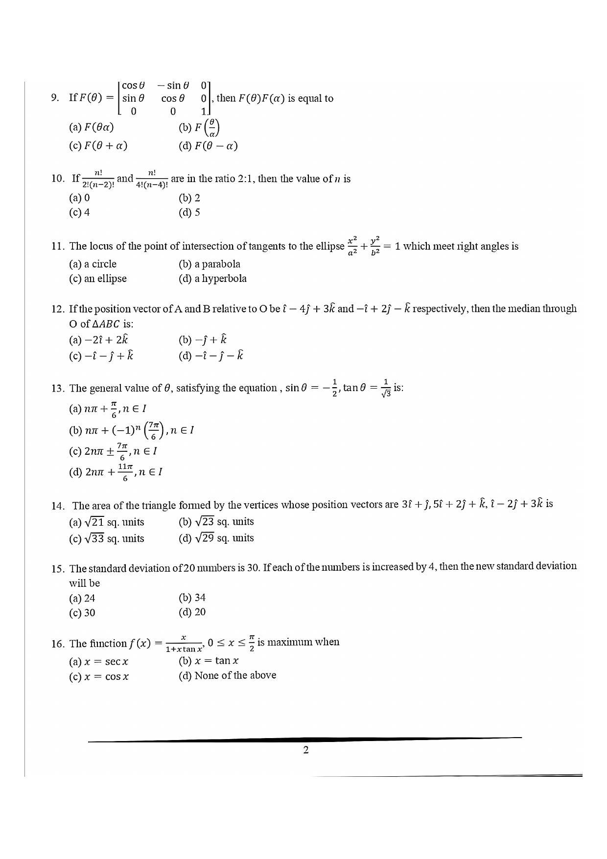 NIMCET 2021 Question Paper - Page 2