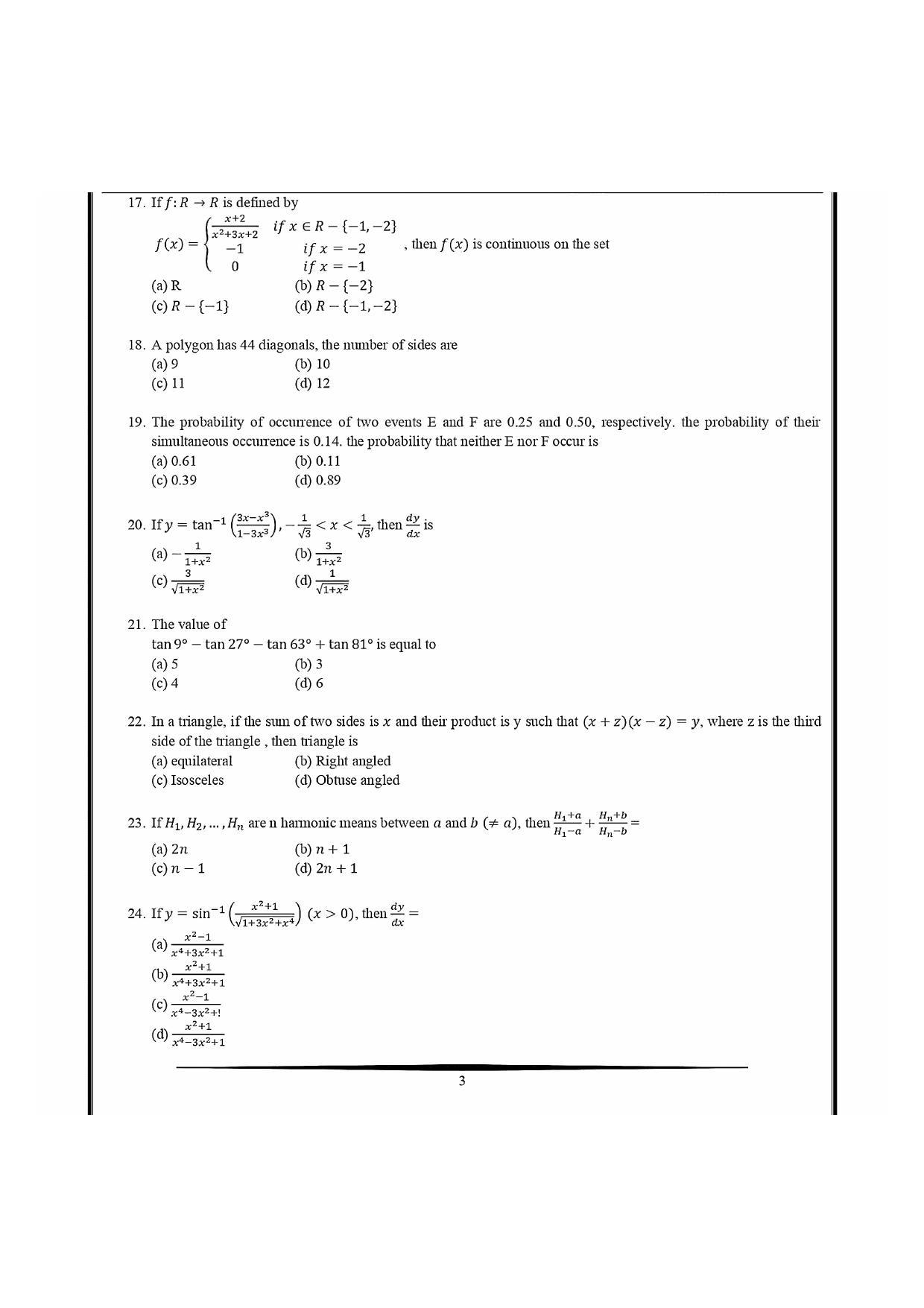 NIMCET 2021 Question Paper - Page 3