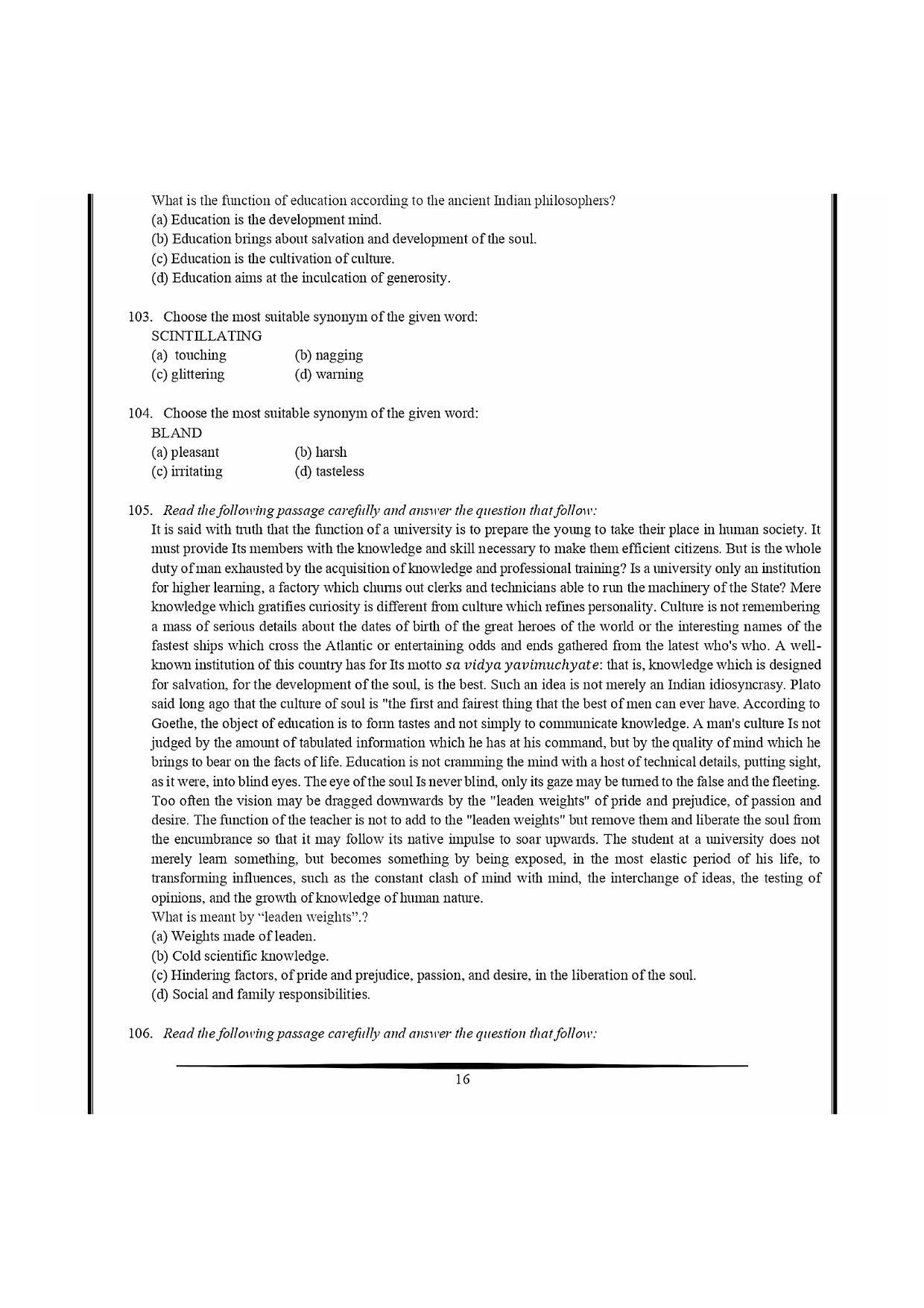 NIMCET 2021 Question Paper - Page 16