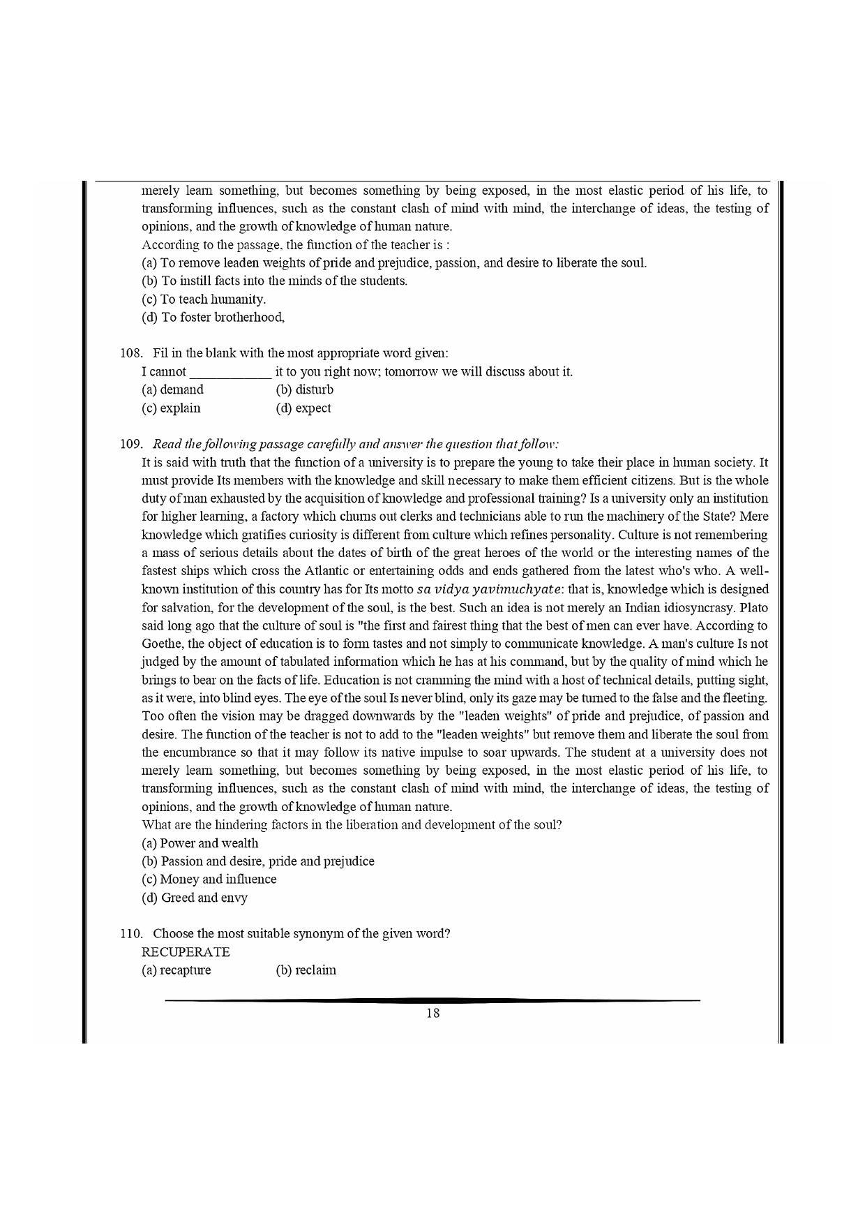 NIMCET 2021 Question Paper - Page 18