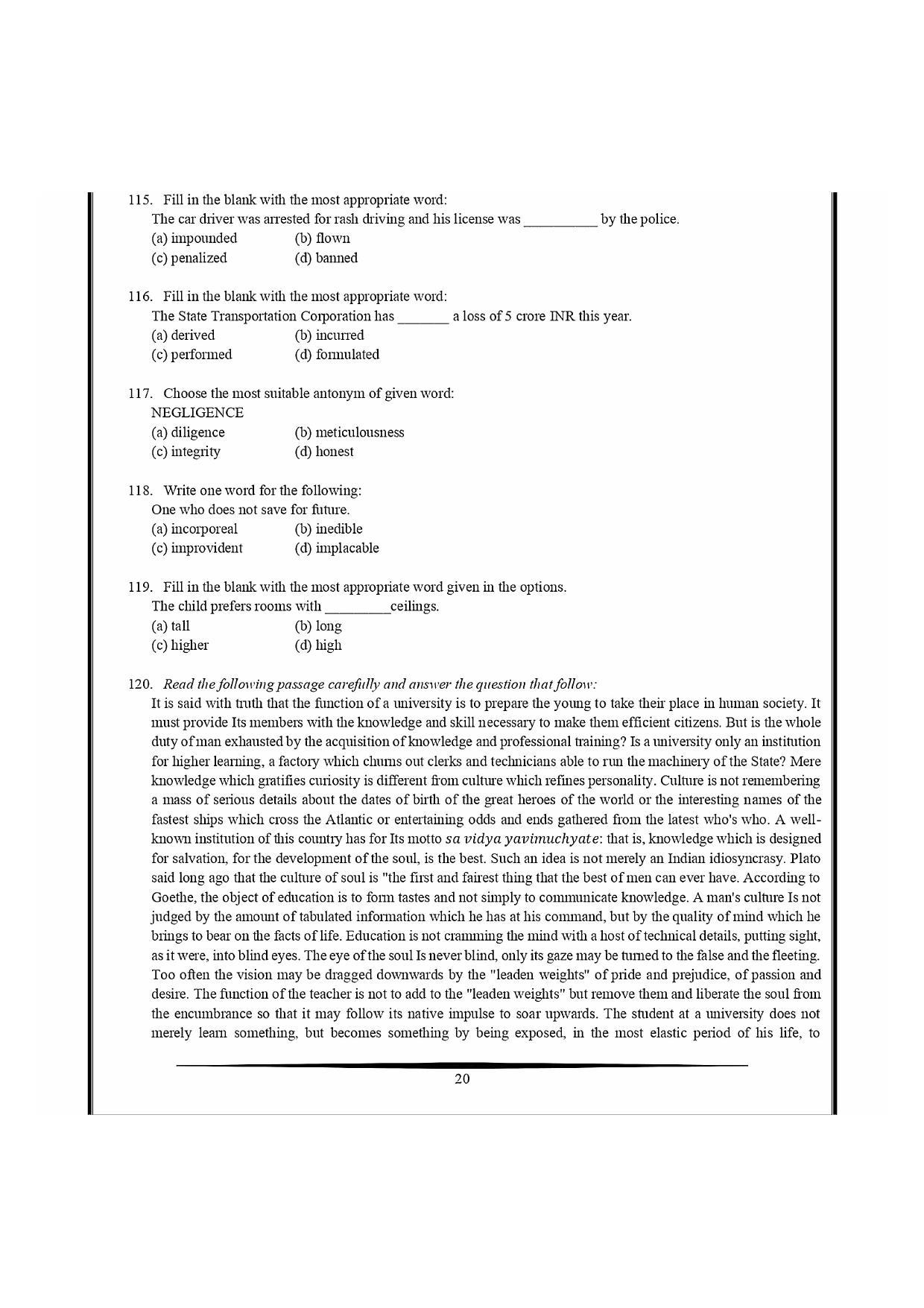 NIMCET 2021 Question Paper - Page 20