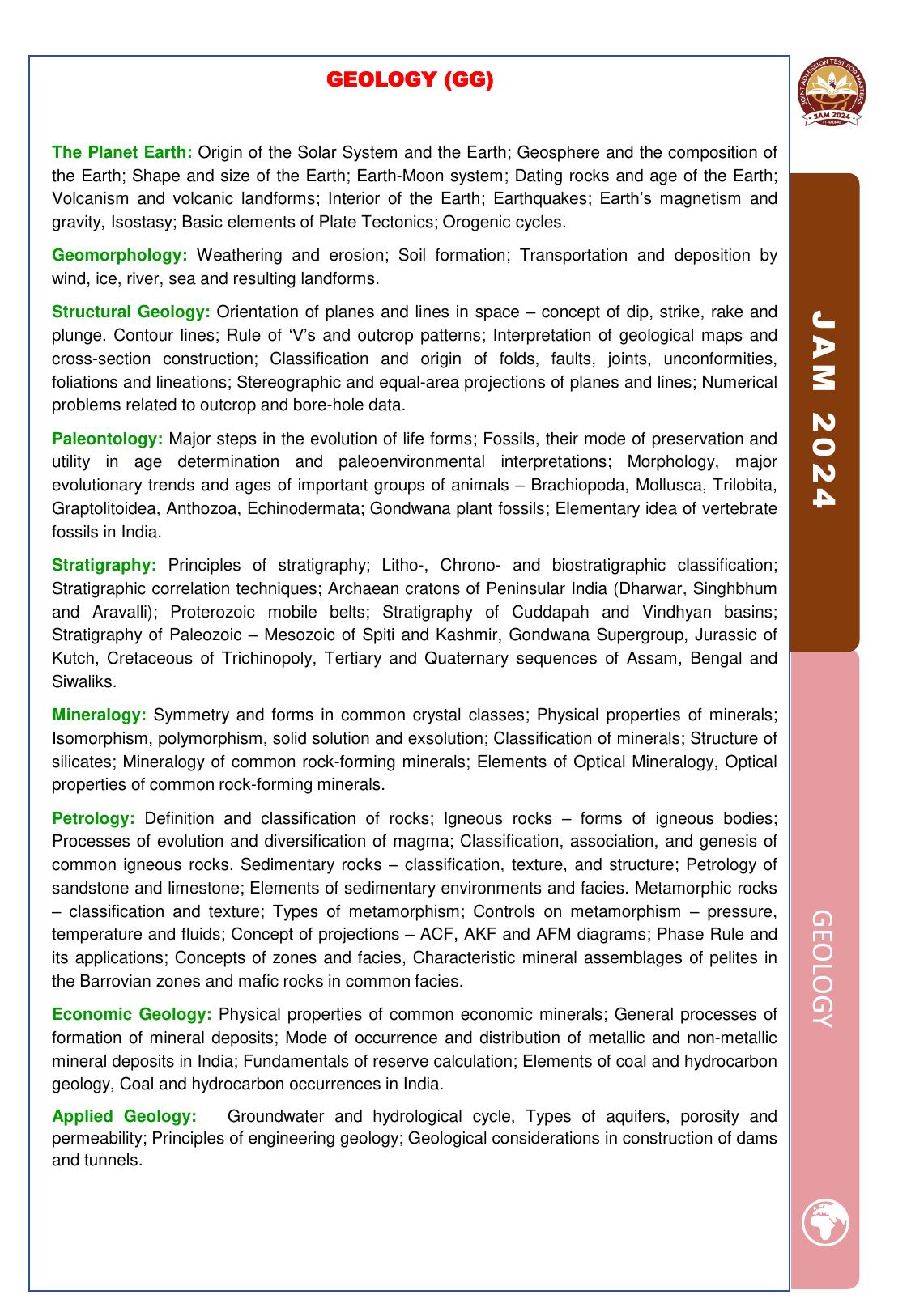 IIT JAM Geology (GG) Syllabus IndCareer Docs