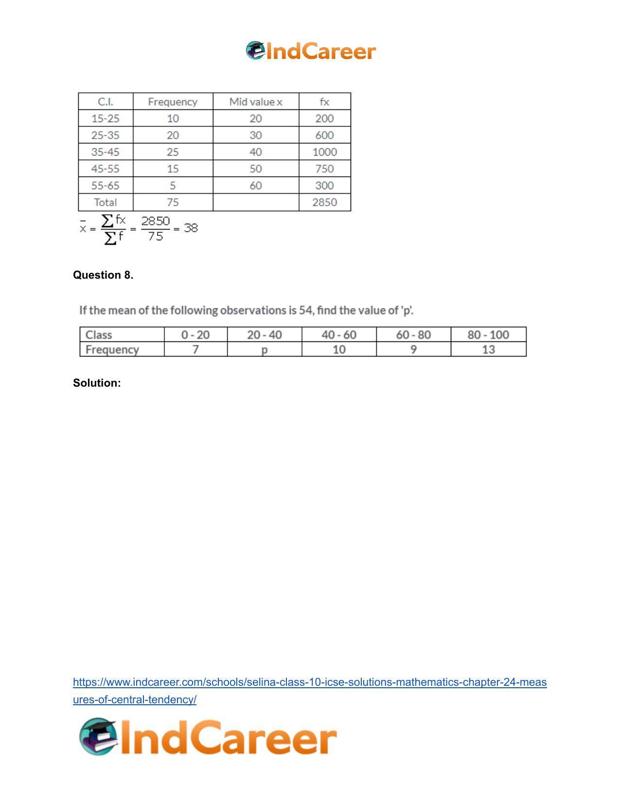 Selina Class 10 ICSE Solutions Mathematics : Chapter 24- Measures of Central Tendency - Page 22