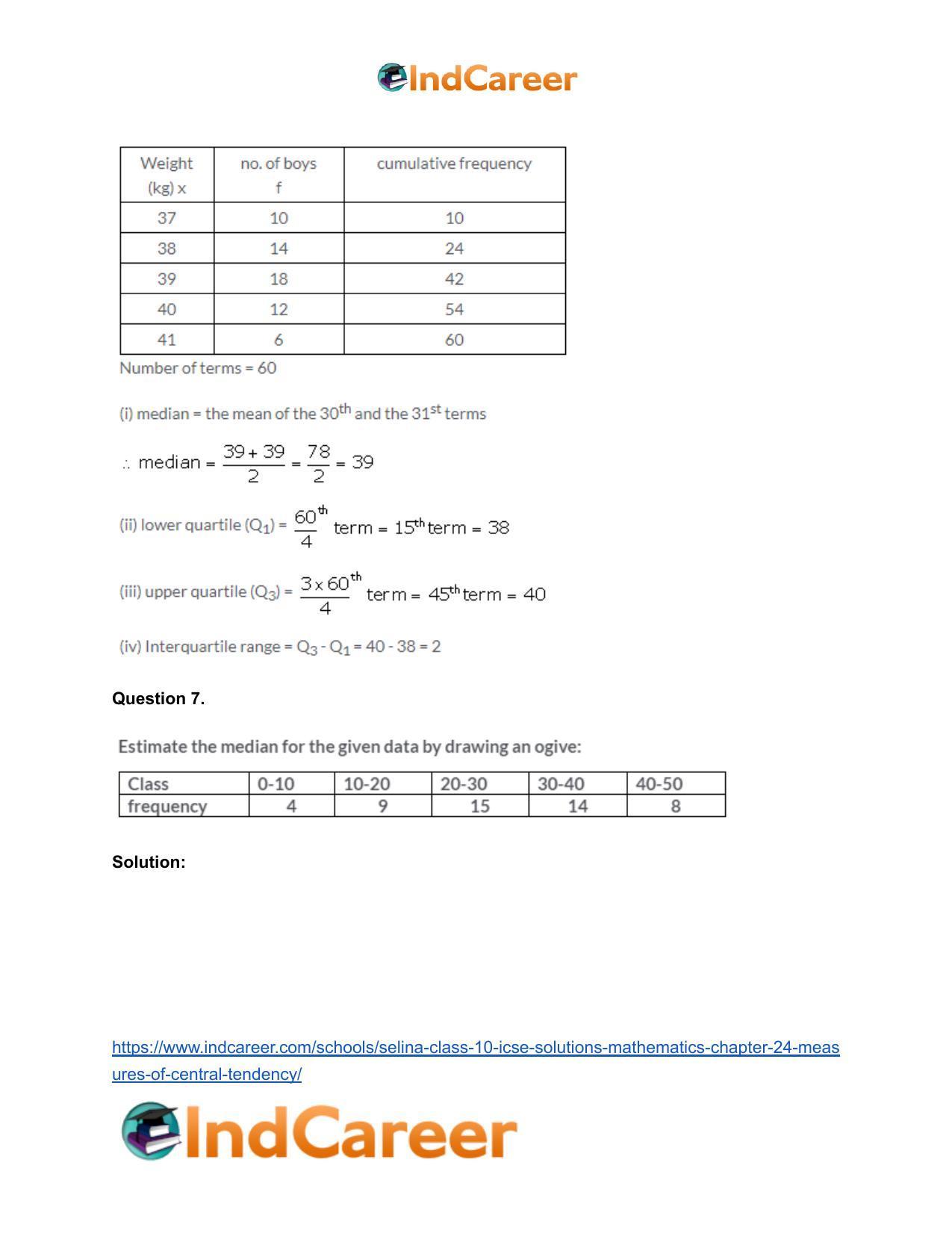 Selina Class 10 ICSE Solutions Mathematics : Chapter 24- Measures of Central Tendency - Page 31