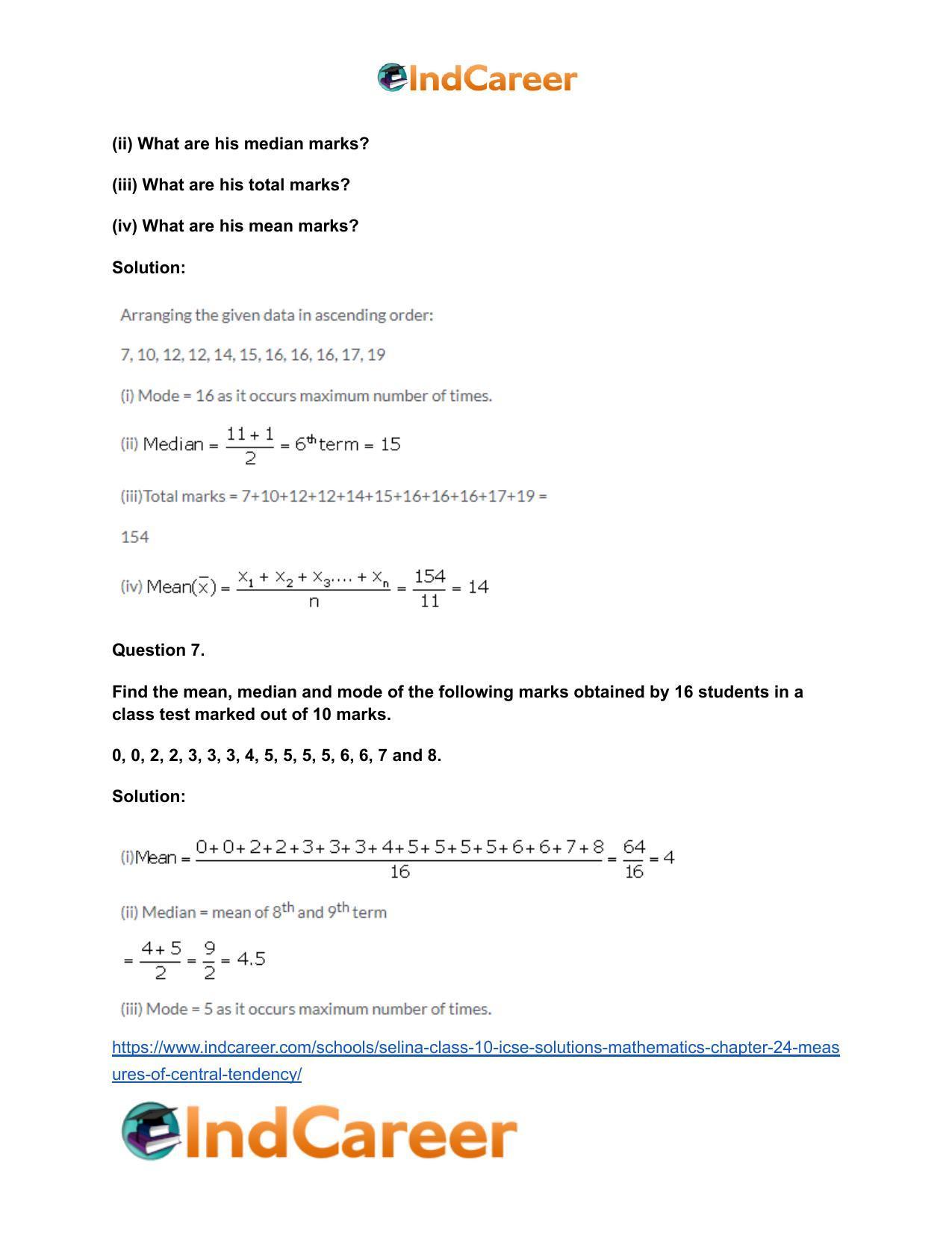 Selina Class 10 ICSE Solutions Mathematics : Chapter 24- Measures of Central Tendency - Page 43