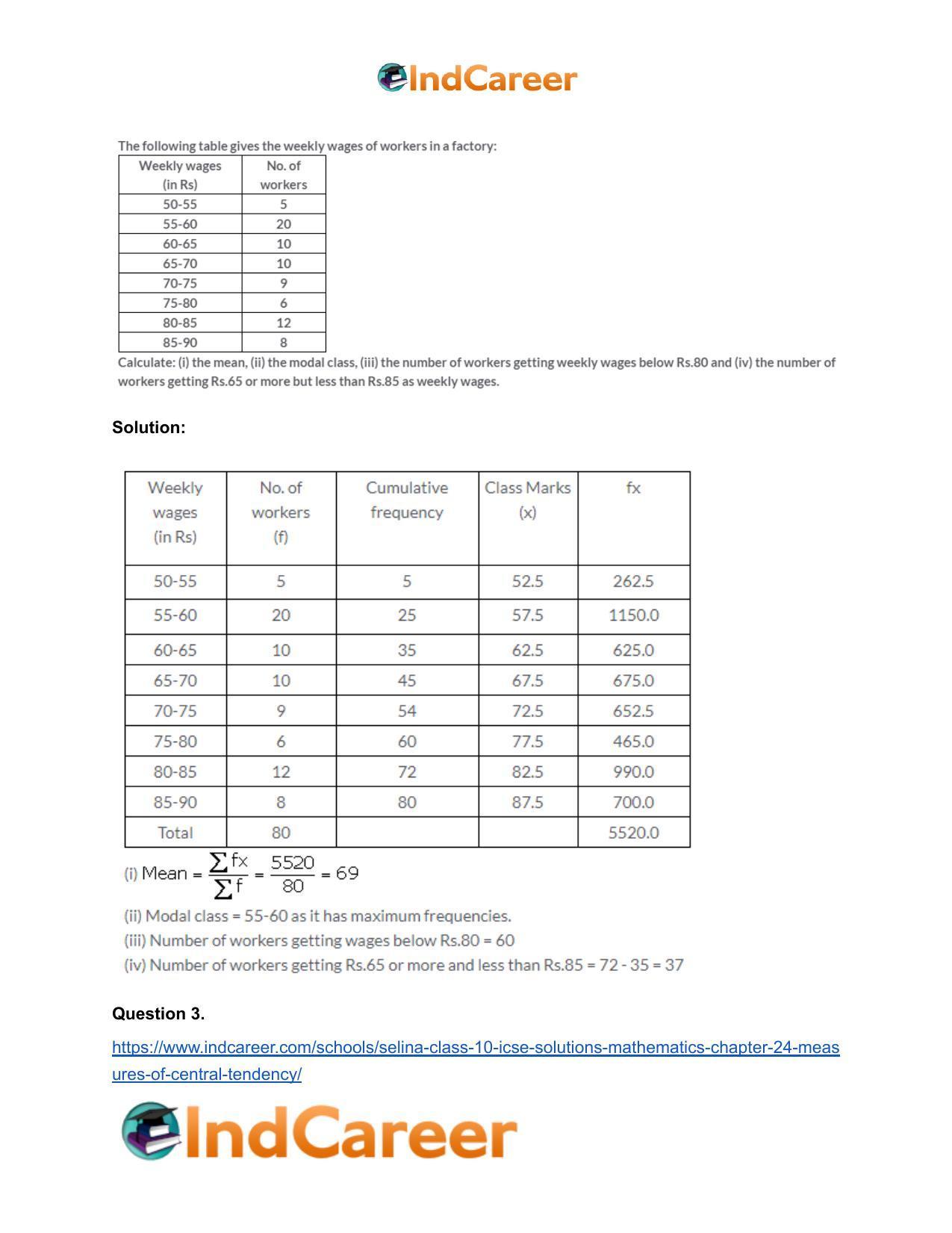 Selina Class 10 ICSE Solutions Mathematics : Chapter 24- Measures of Central Tendency - Page 47