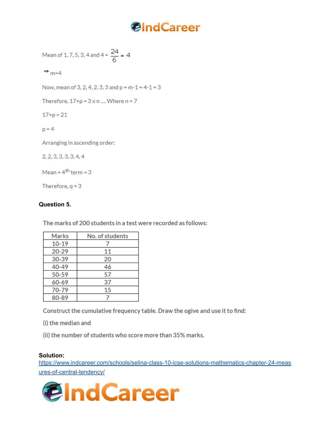 Selina Class 10 ICSE Solutions Mathematics : Chapter 24- Measures of Central Tendency - Page 50