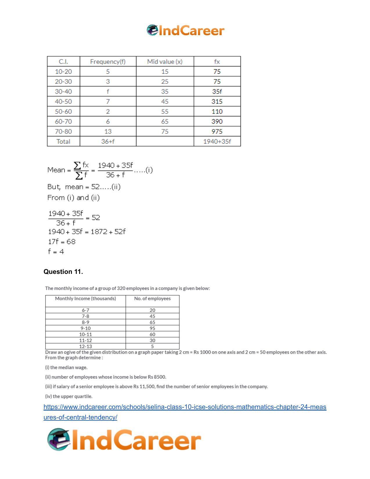 Selina Class 10 ICSE Solutions Mathematics : Chapter 24- Measures of Central Tendency - Page 57