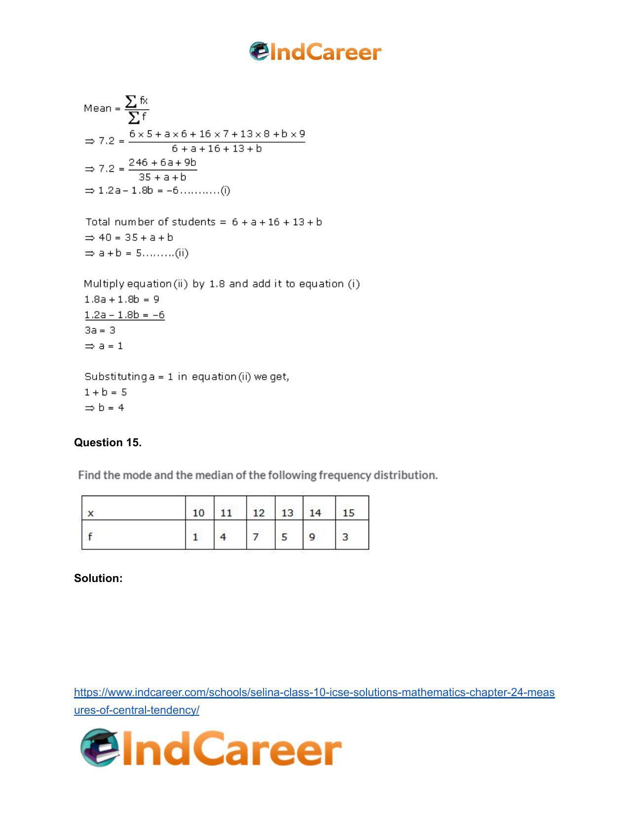 Selina Class 10 ICSE Solutions Mathematics : Chapter 24- Measures of Central Tendency - Page 64