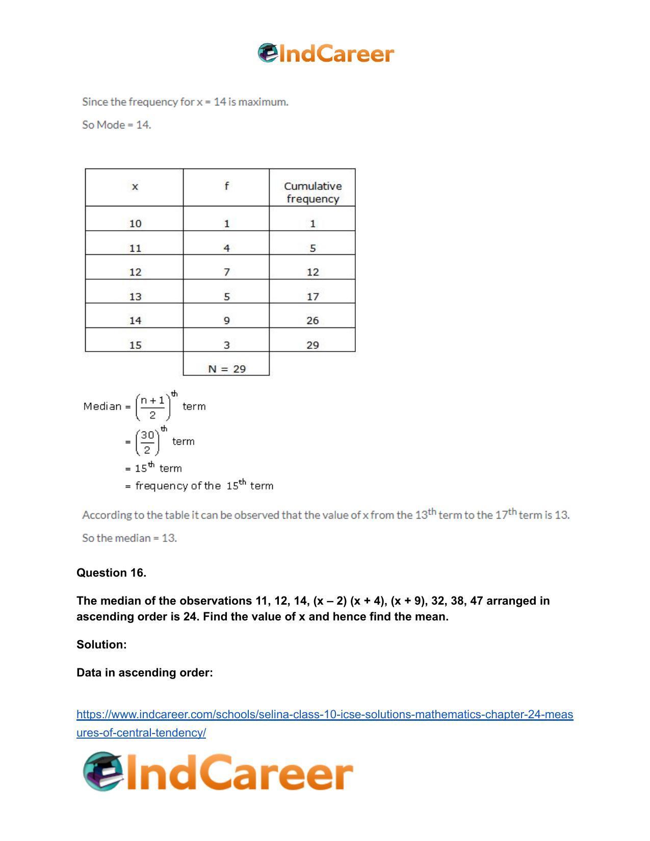 Selina Class 10 ICSE Solutions Mathematics : Chapter 24- Measures of Central Tendency - Page 65