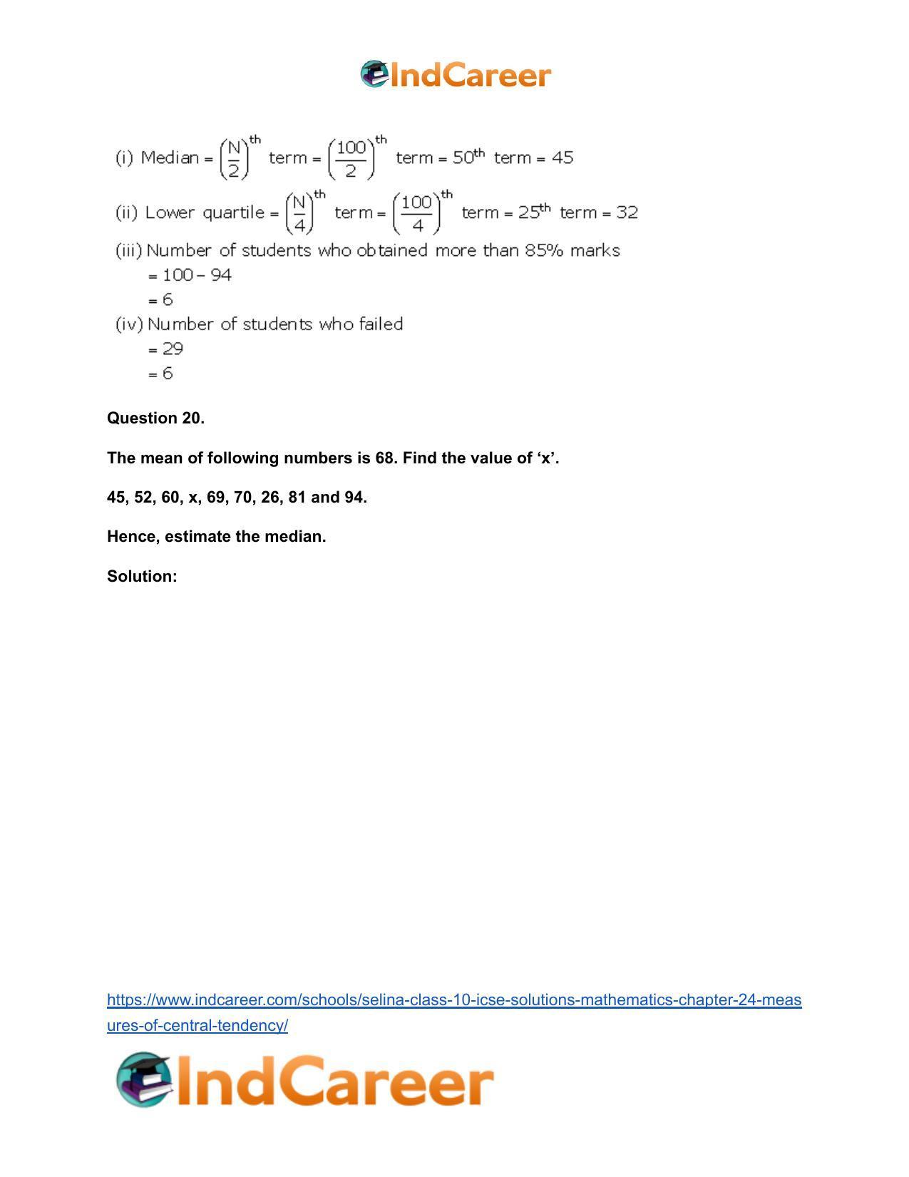 Selina Class 10 ICSE Solutions Mathematics : Chapter 24- Measures of Central Tendency - Page 70