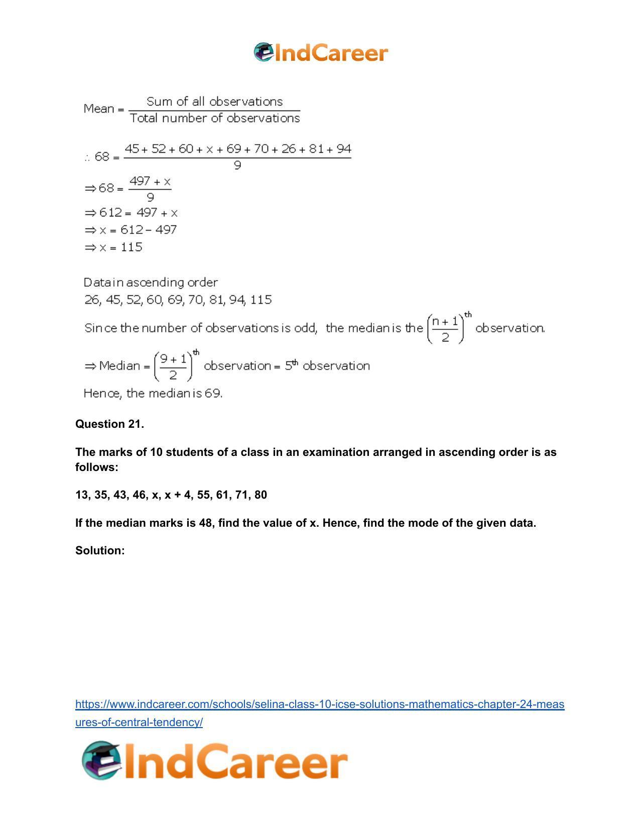 Selina Class 10 ICSE Solutions Mathematics : Chapter 24- Measures of Central Tendency - Page 71