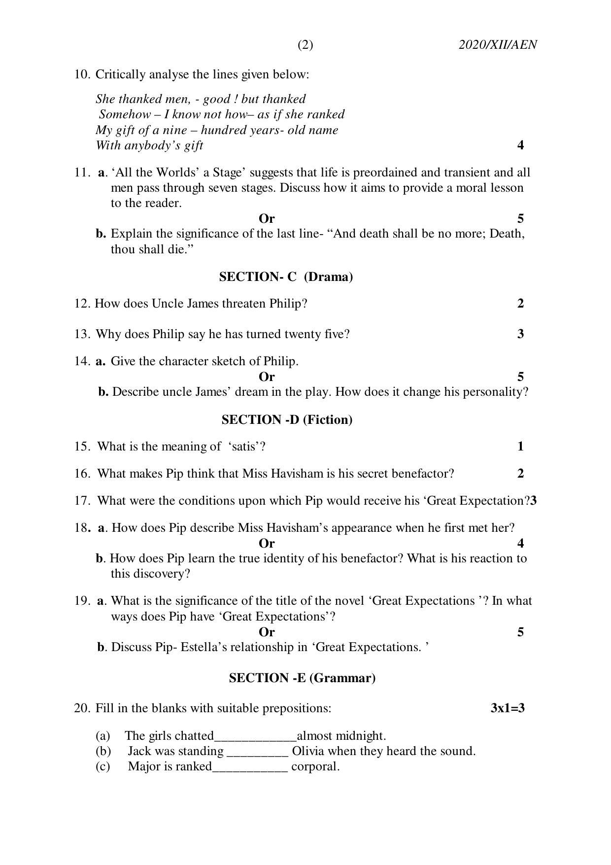 Nagaland Board Class 12 ALTERNATIVE ENGLISH 2020 Question Paper - Page 2
