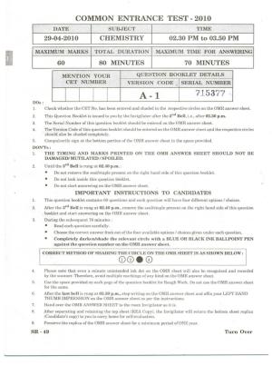 KCET Chemistry 2010 Question Papers