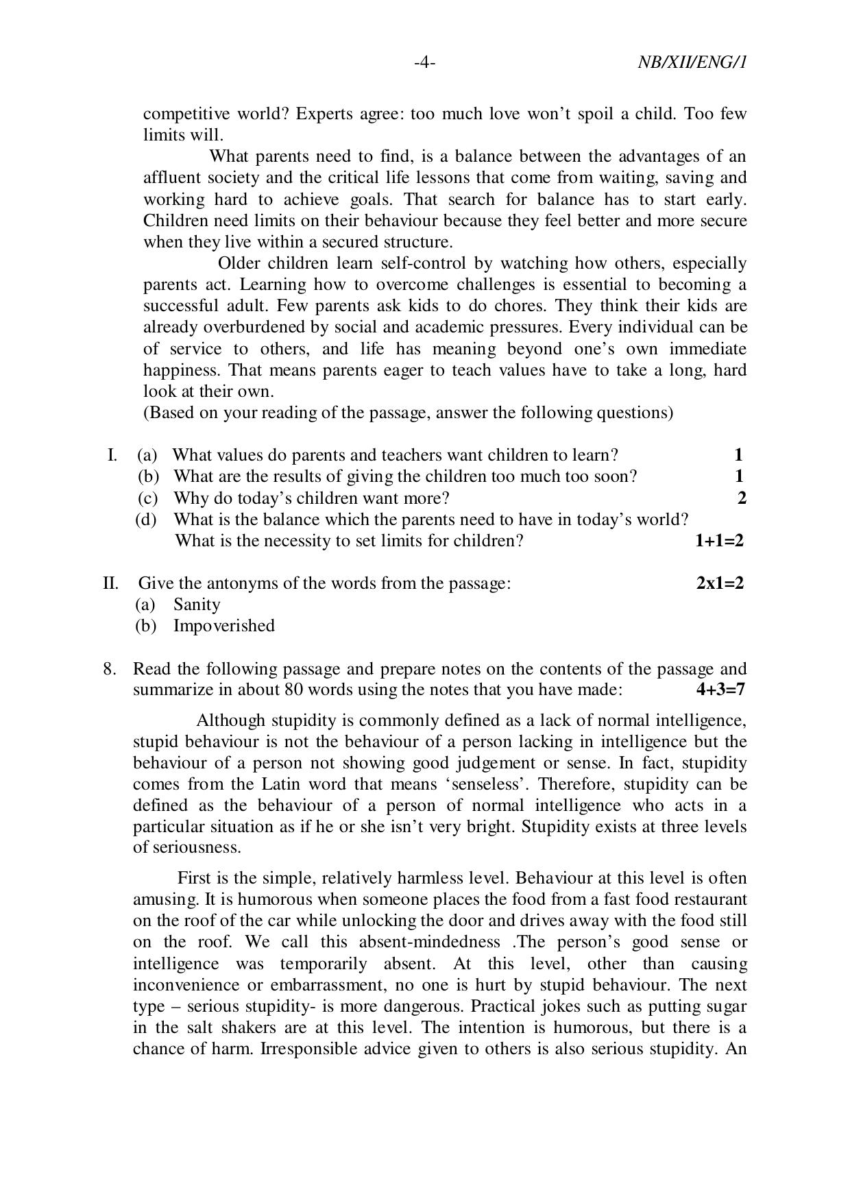 Nagaland Board NBSE Class 12 / HSSLC 2023 Question Paper (All Subjects) - Page 4